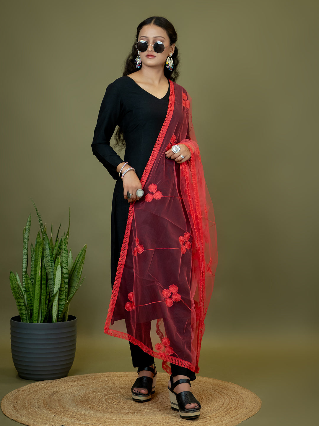 Floral Net Dupatta