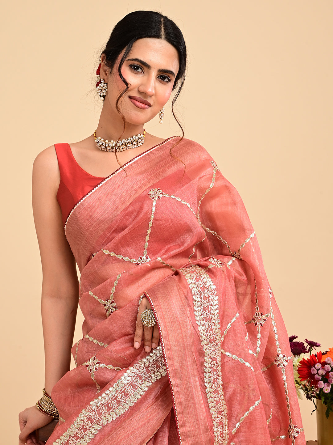 Embroidered Gota Patti Chanderi Saree