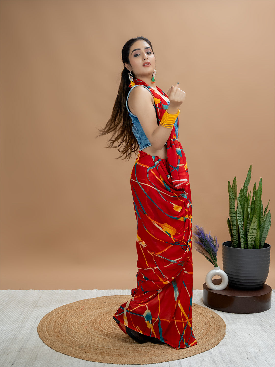 Abstract Powder Crepe Saree