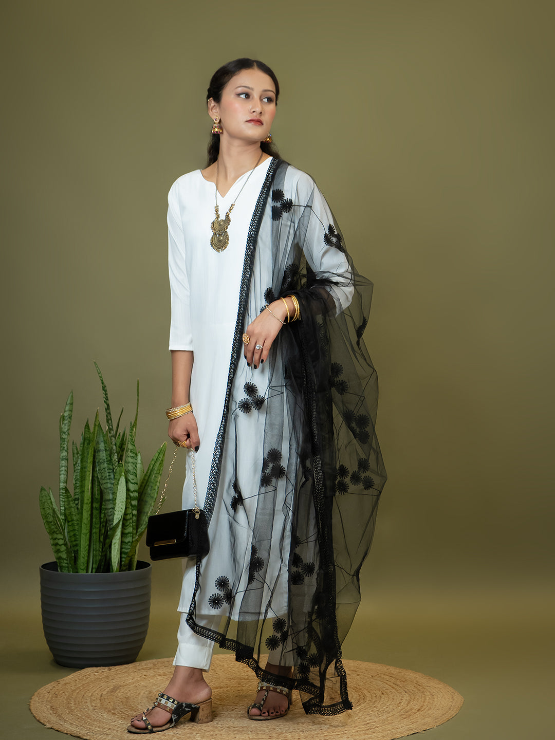 Floral Net Dupatta