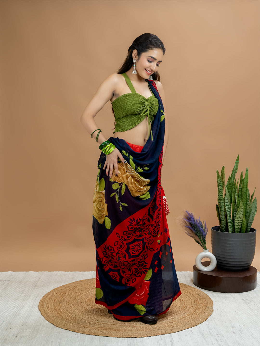 Floral Powder Crepe Saree