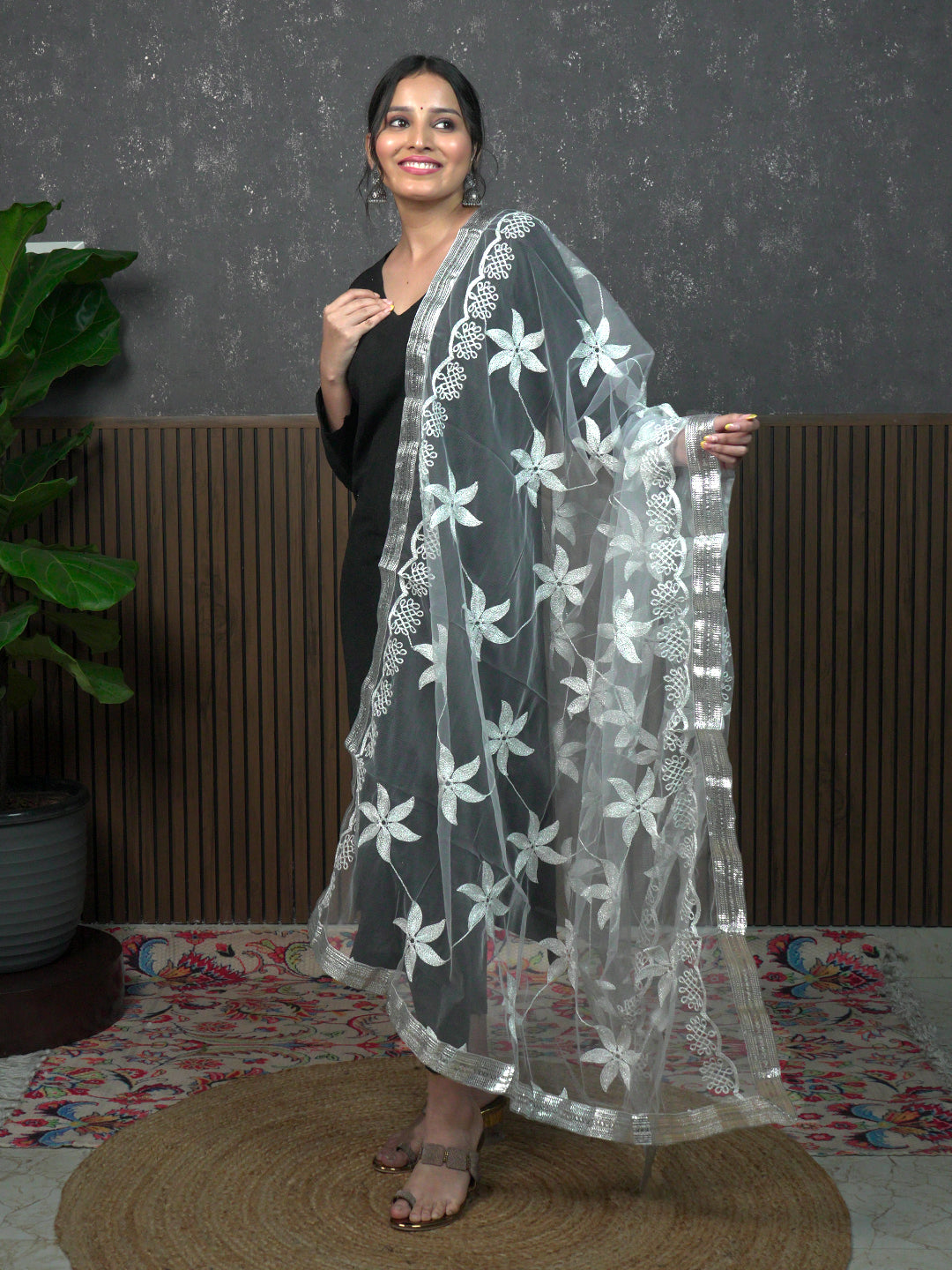 Jaal Embroidery Net Dupatta