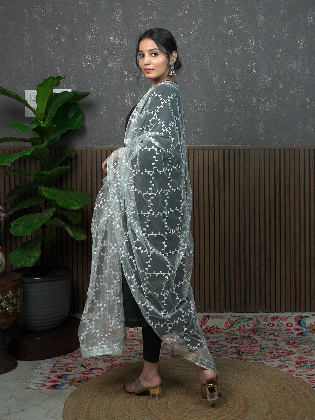 Jaal Embroidery Net Dupatta