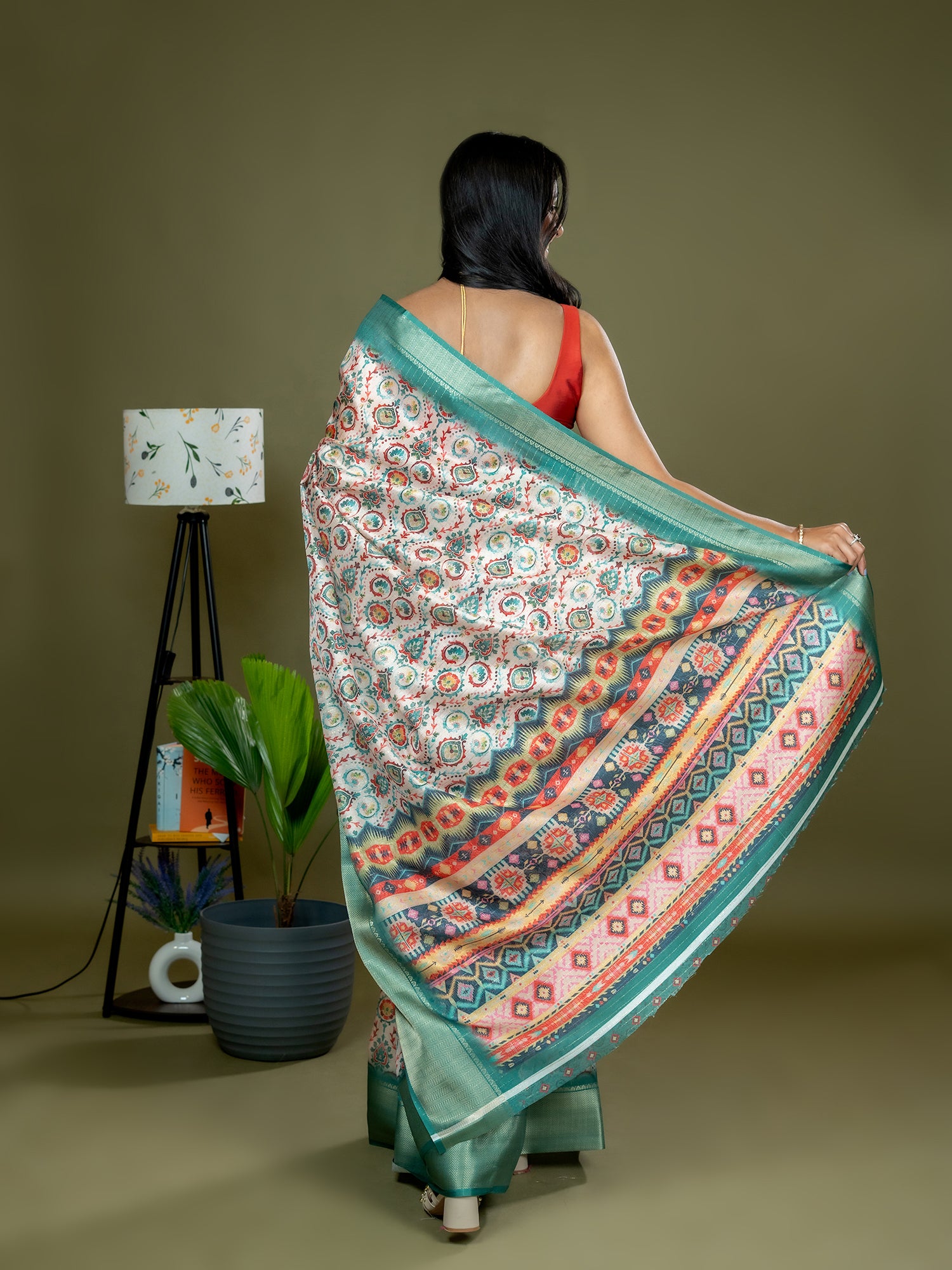 Off White Ajrakh Digital Print Saree