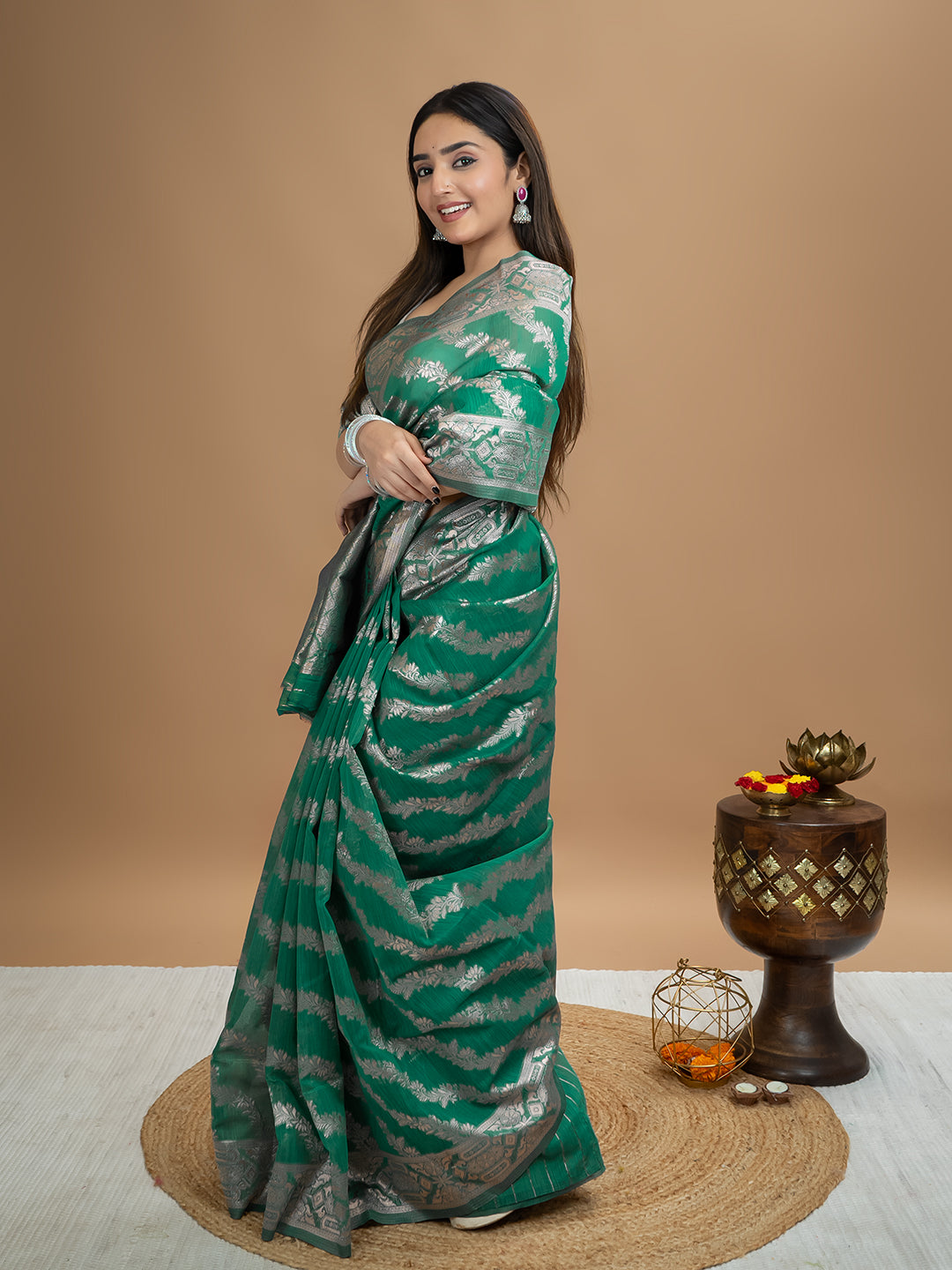 Teal Floral Saree