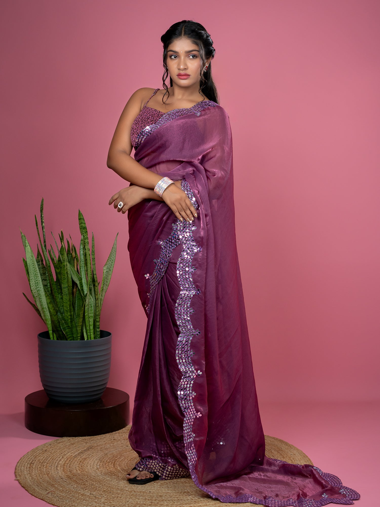 Mauve Ready to Wear Party Saree