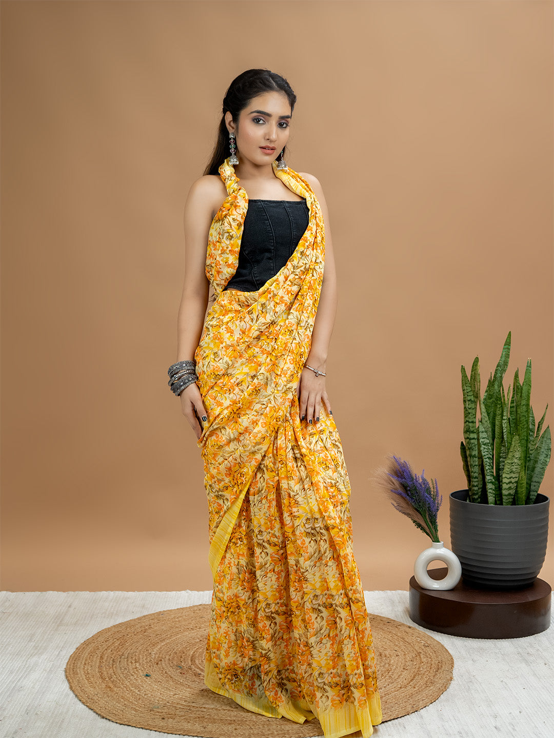 Floral Powder Crepe Saree