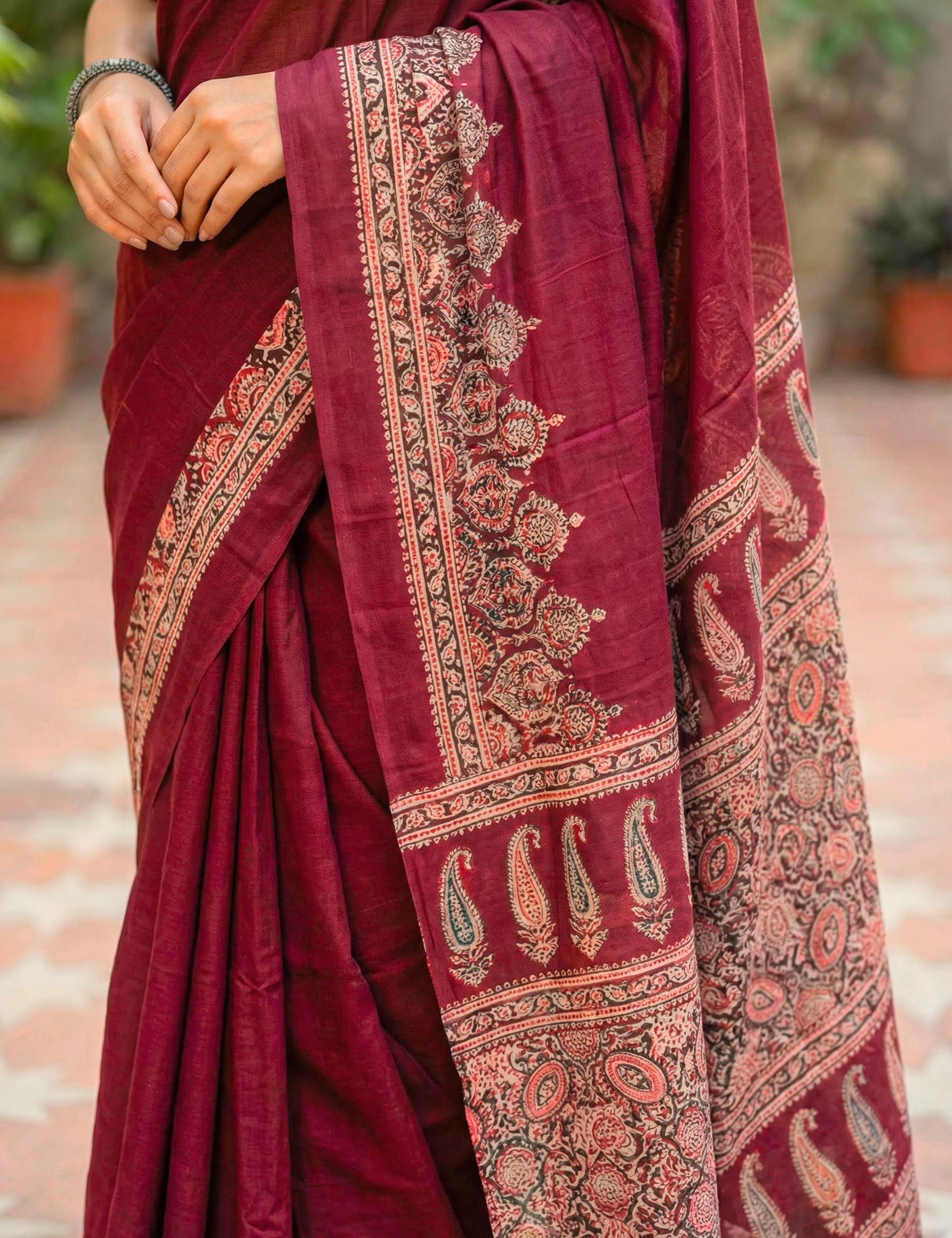 Ajrakh Crepe Silk Saree