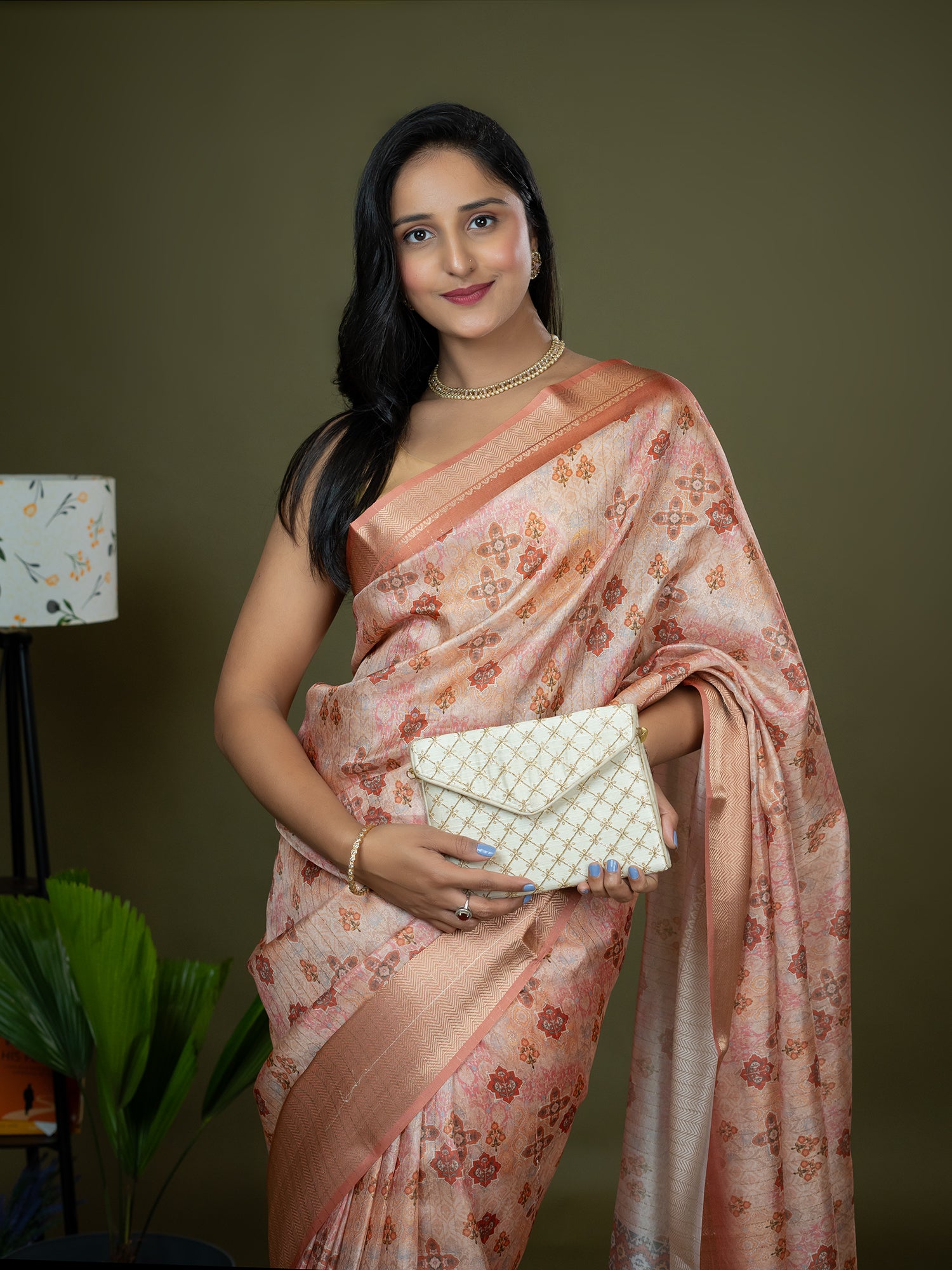 Peach Ajrakh Digital Print Saree