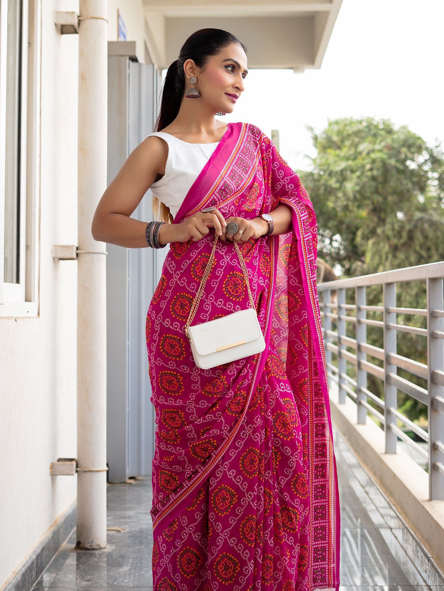 Crepe Bandhini Saree