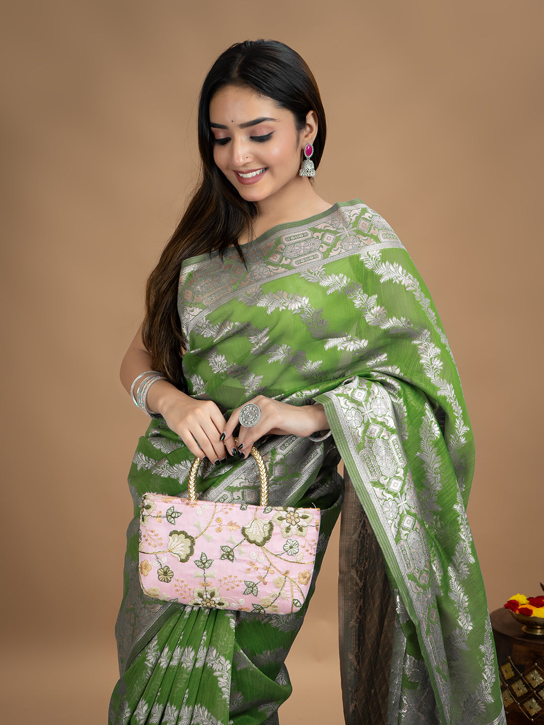 Floral Cotton Linen Saree