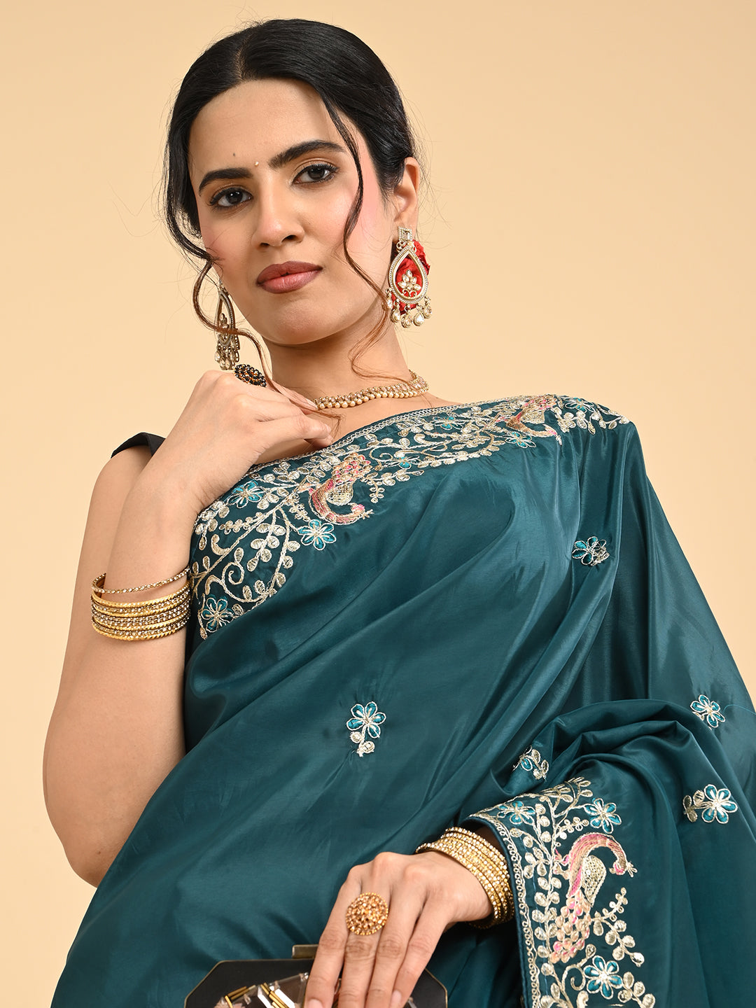 Embroidered Zardozi Crepe Silk Saree