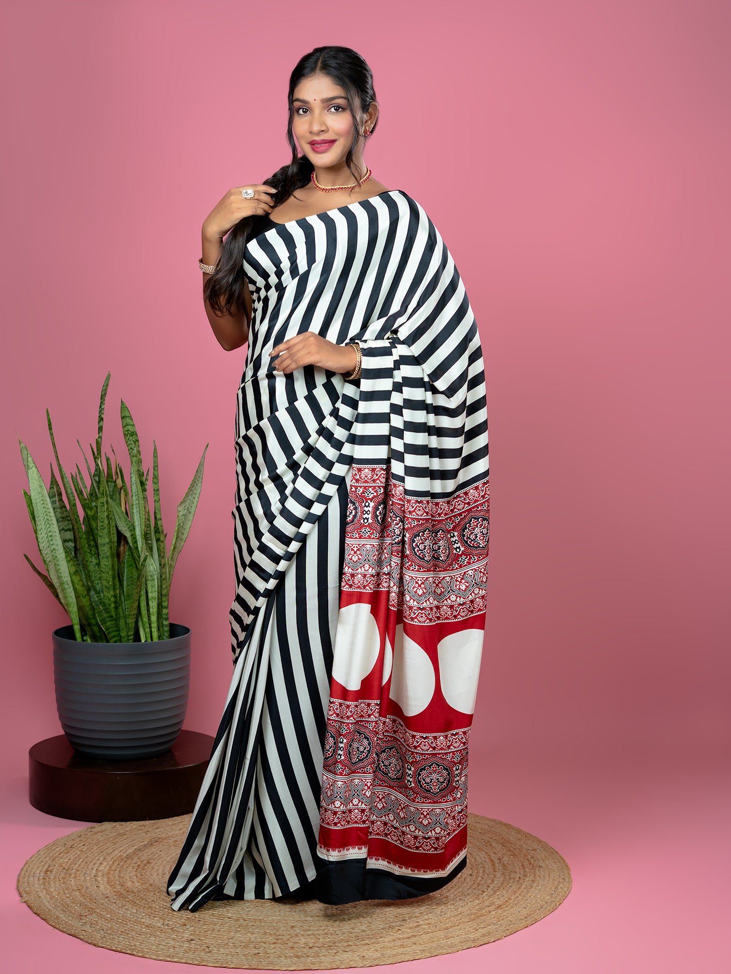 Black Ajrakh Digital Print Saree