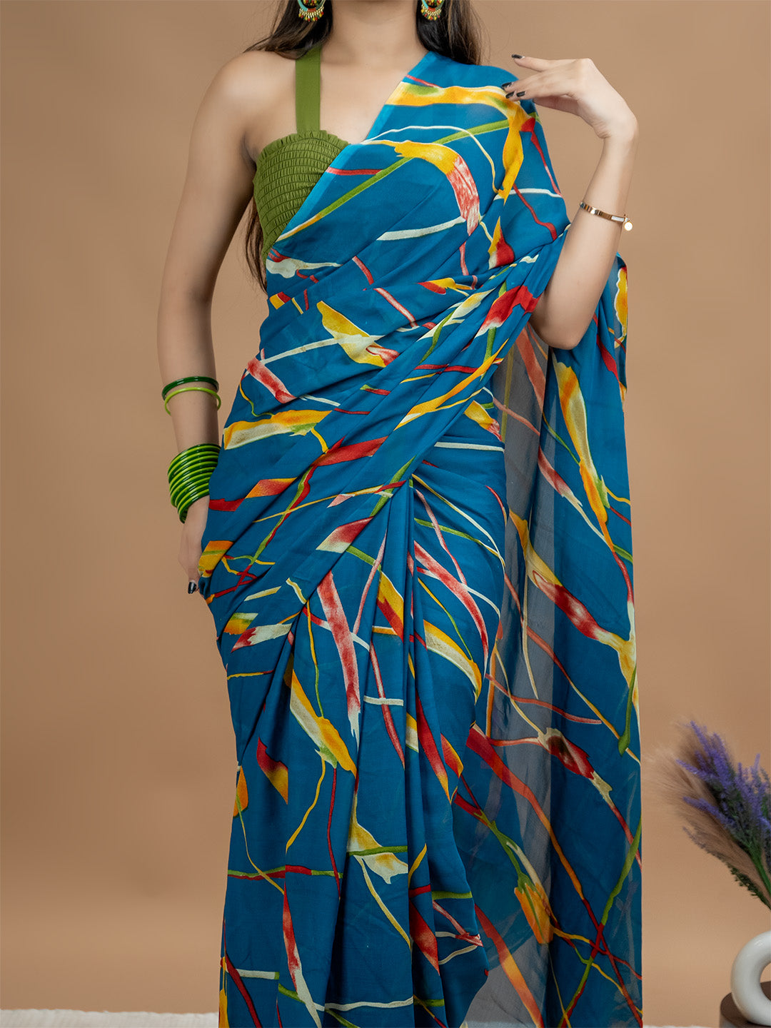 Abstract Powder Crepe Saree