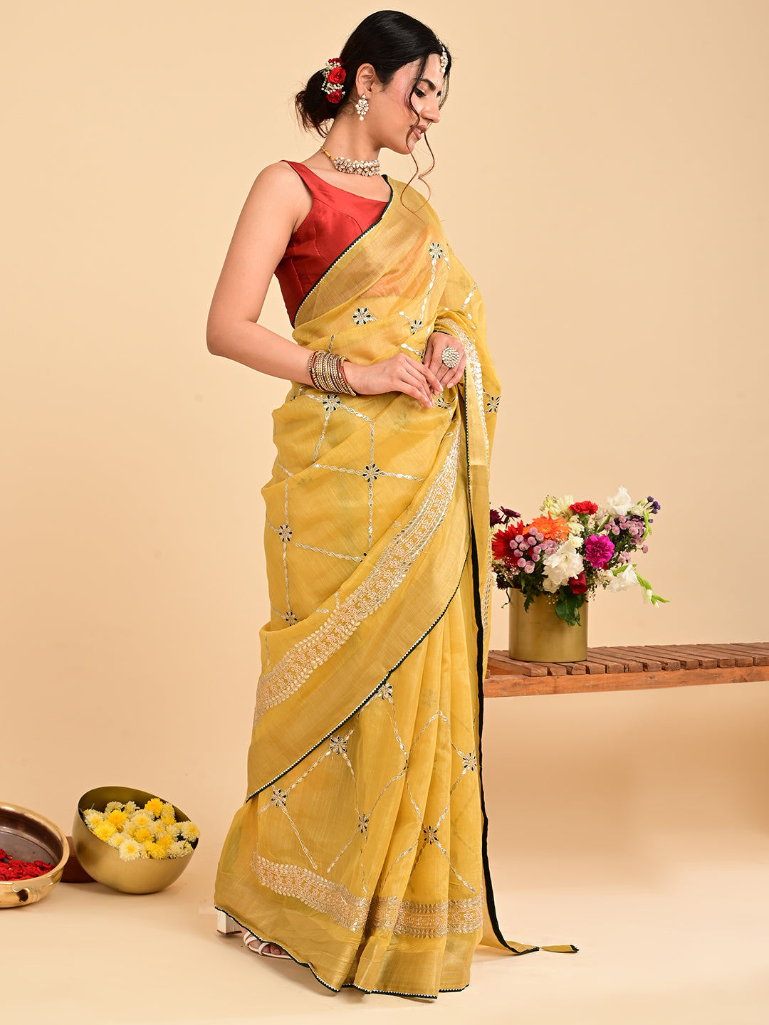 Embroidered Gota Patti Chanderi Saree