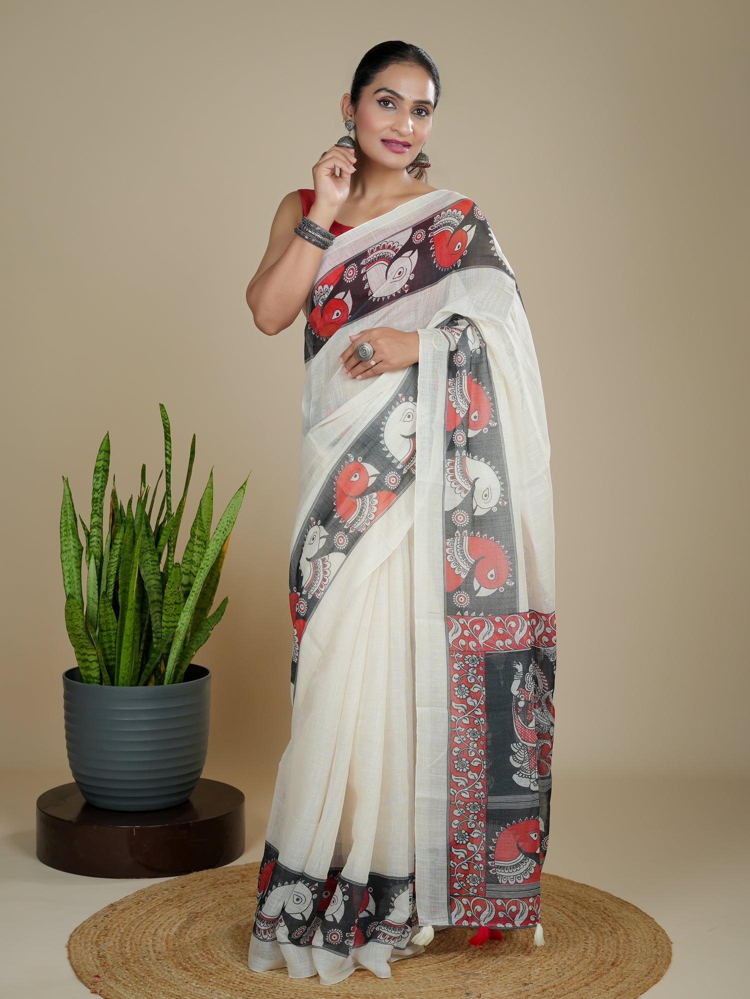 Cotton Linen Block Print Saree