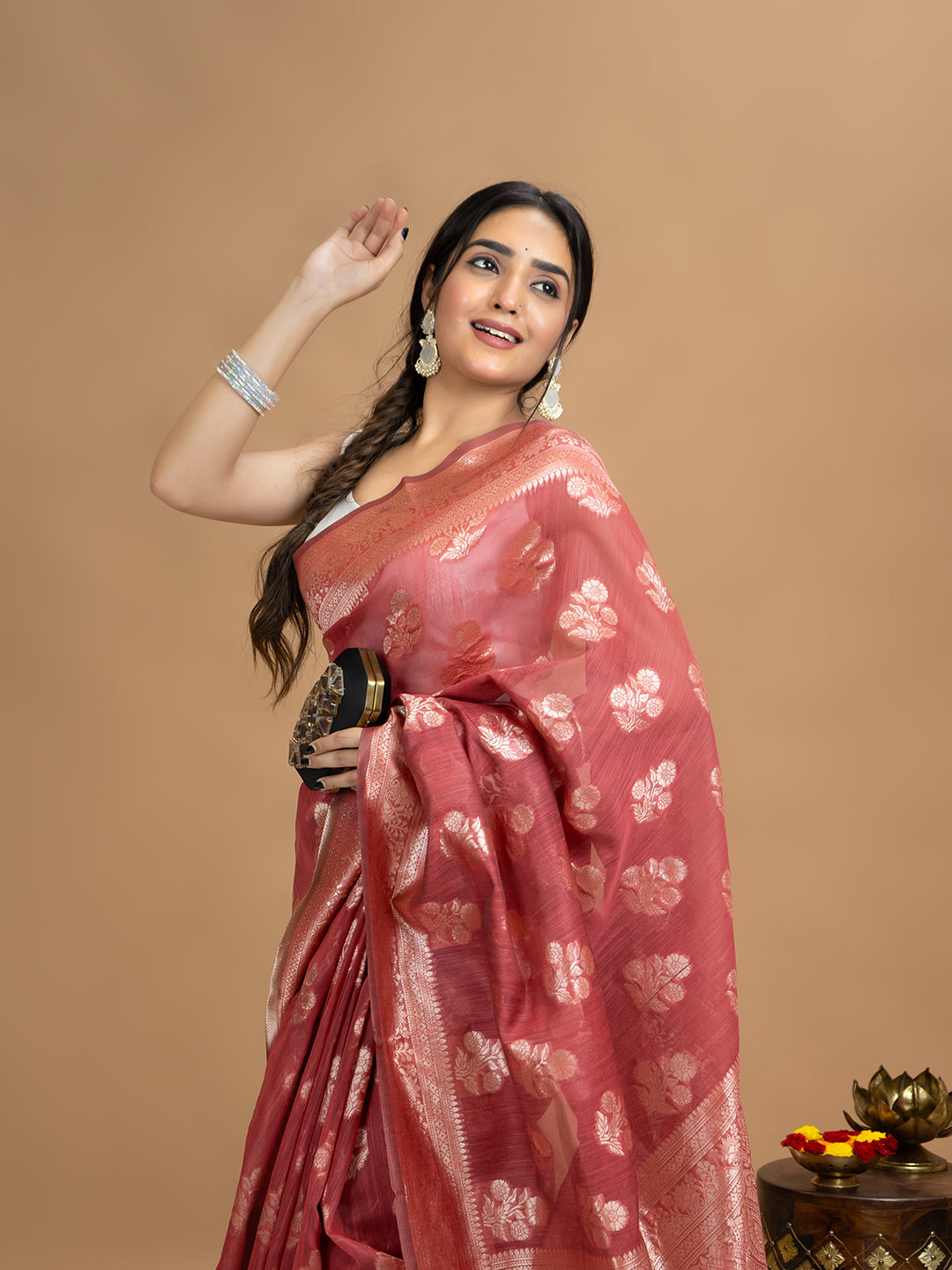Floral Cotton Linen Saree