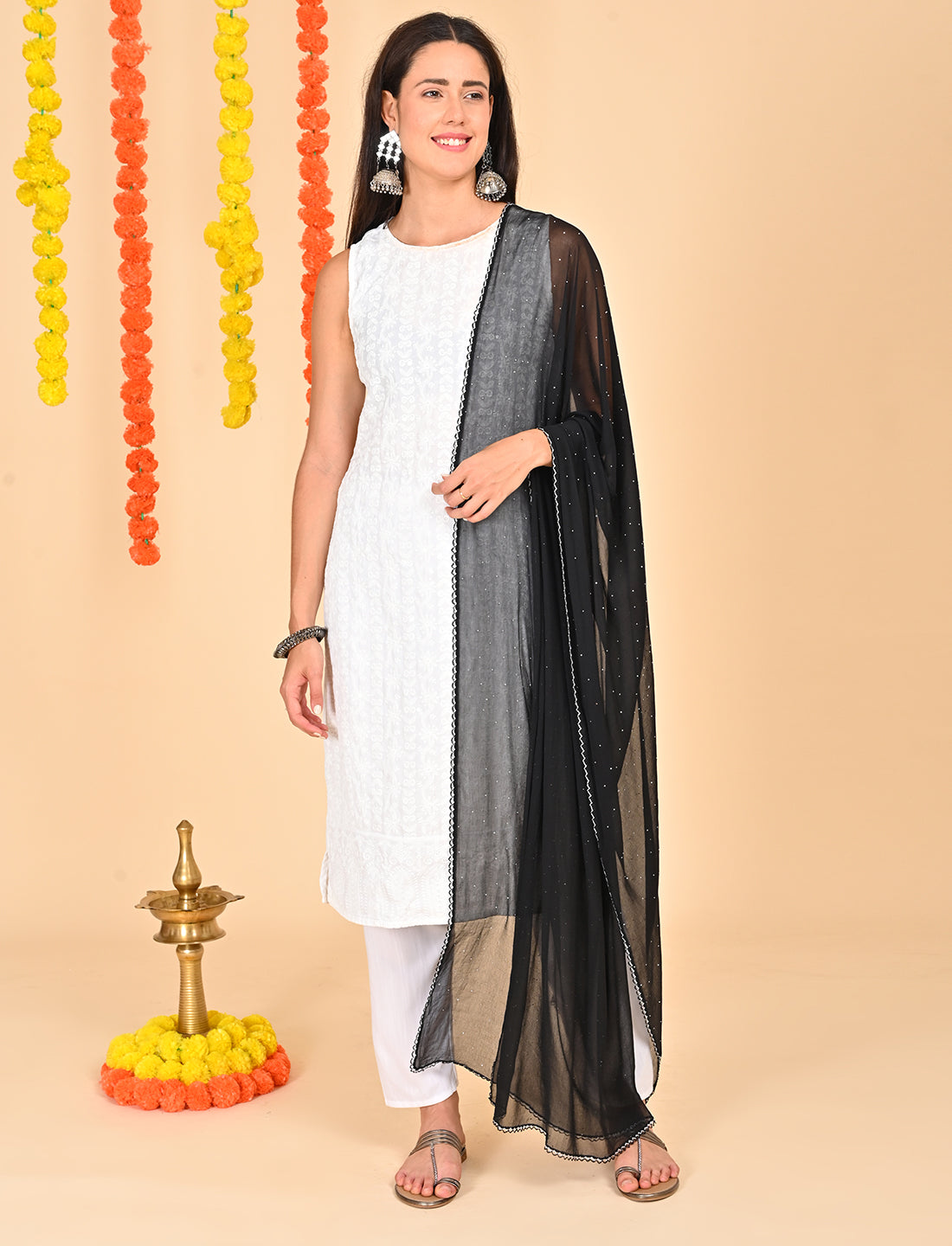 Ditsy Swarovski Chiffon Dupatta