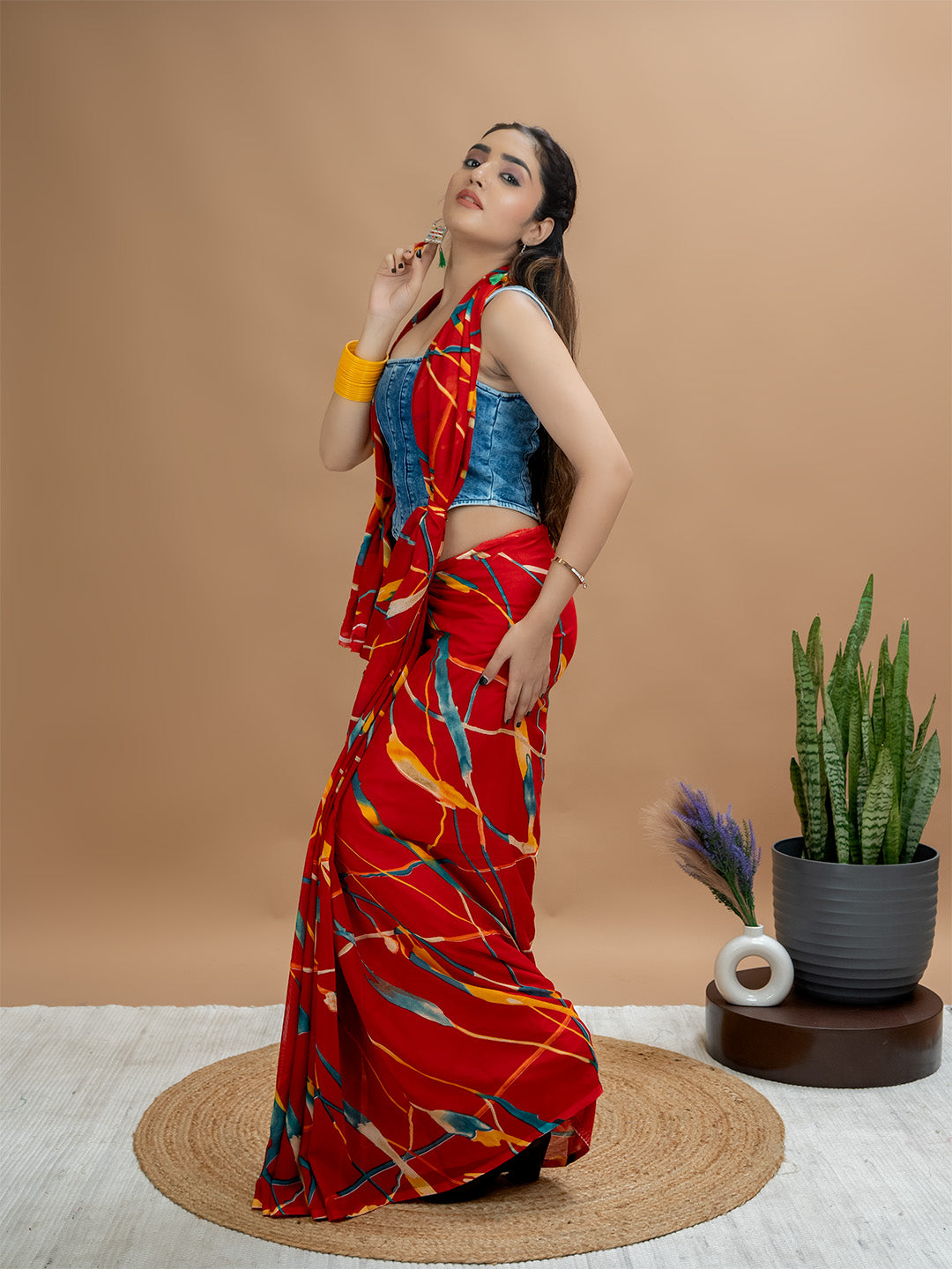 Abstract Powder Crepe Saree