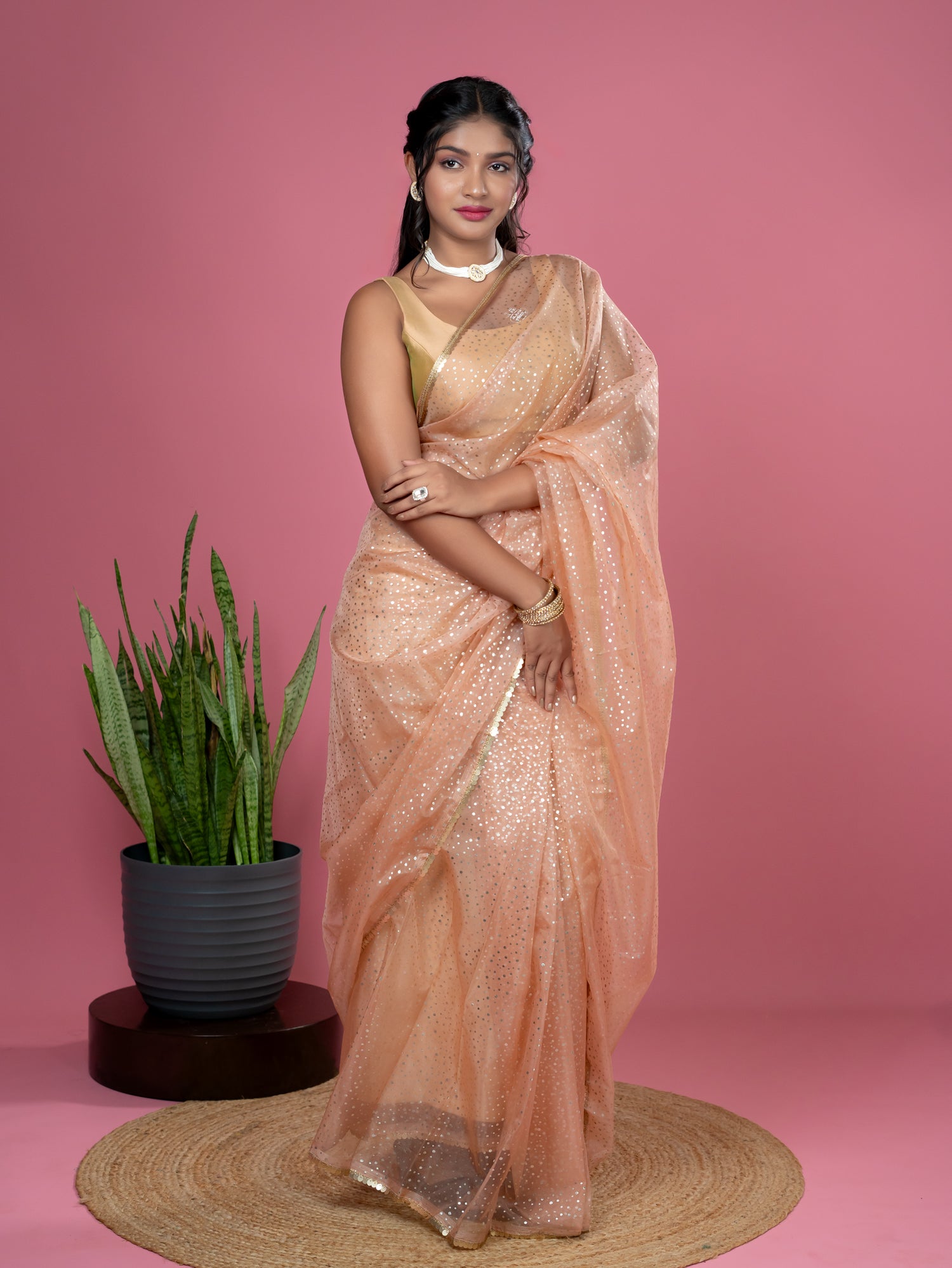 Peach Ready to Wear Party Saree