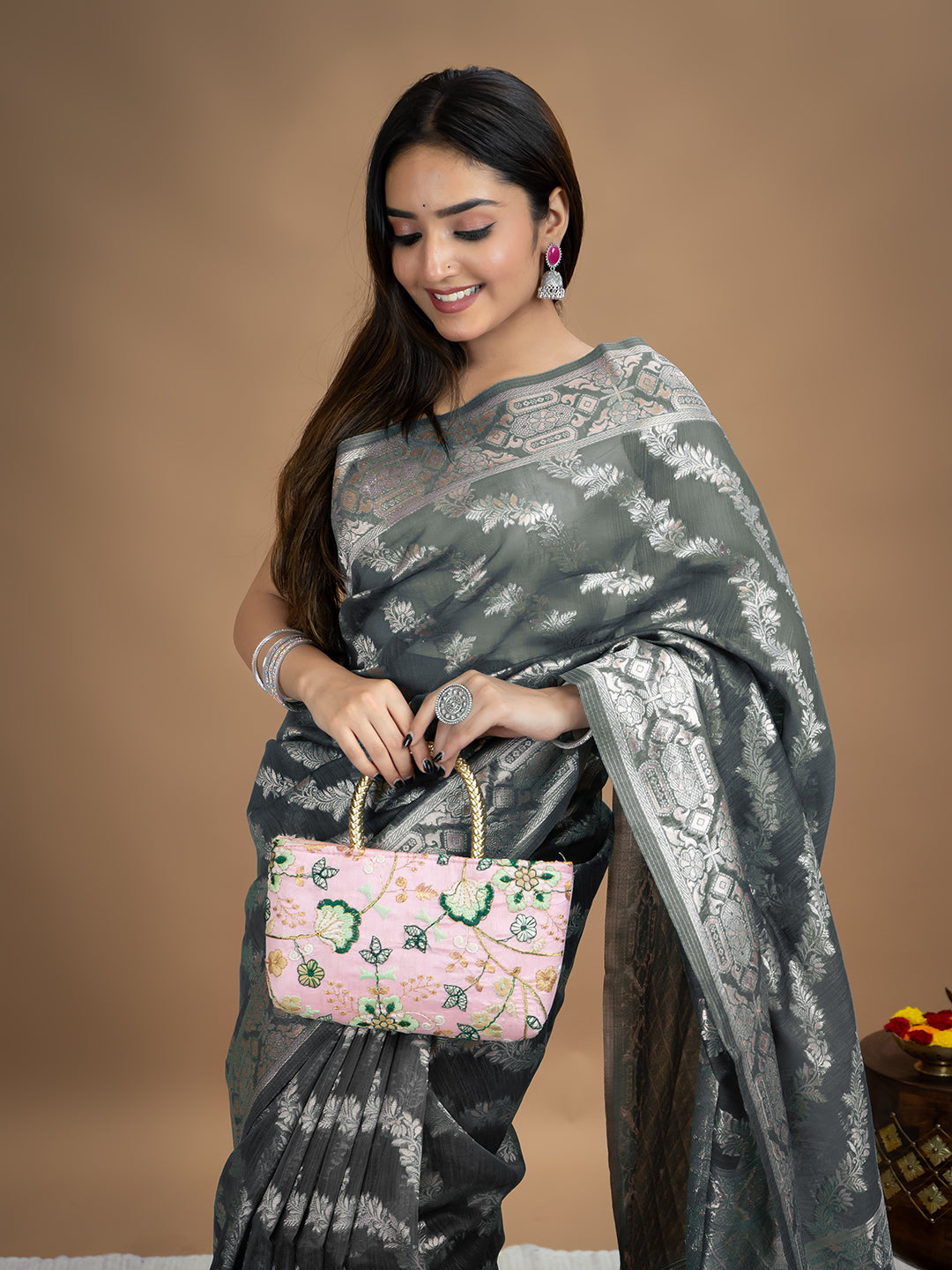 Floral Cotton Linen Saree