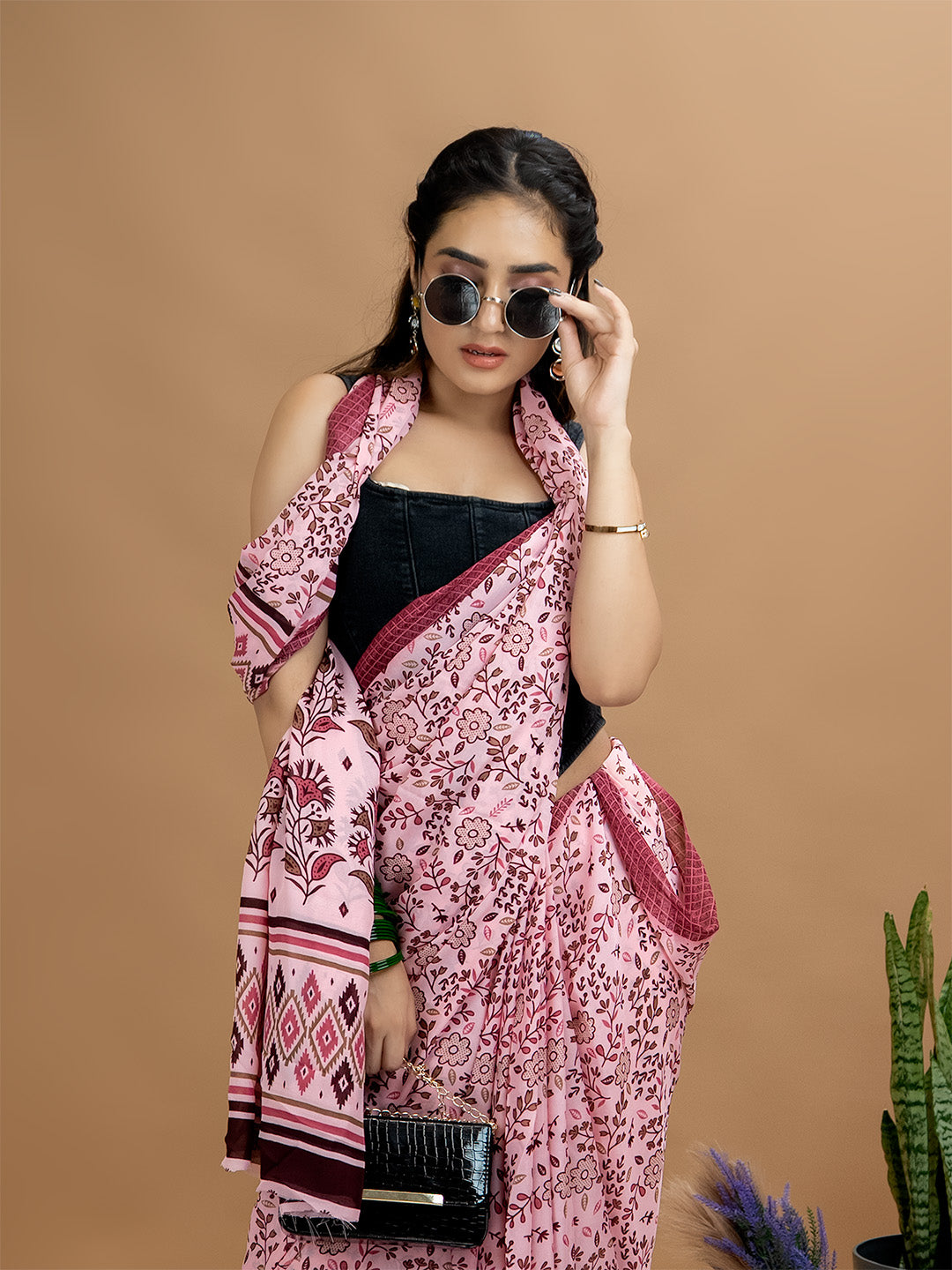 Floral Powder Crepe Saree