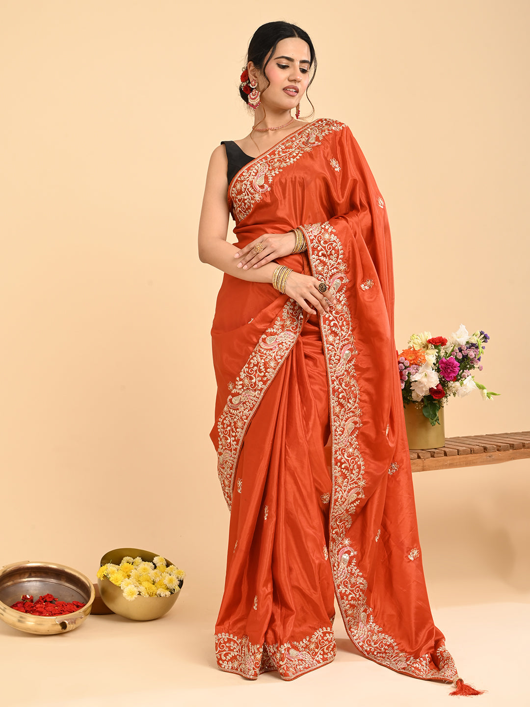 Embroidered Zardozi Crepe Silk Saree