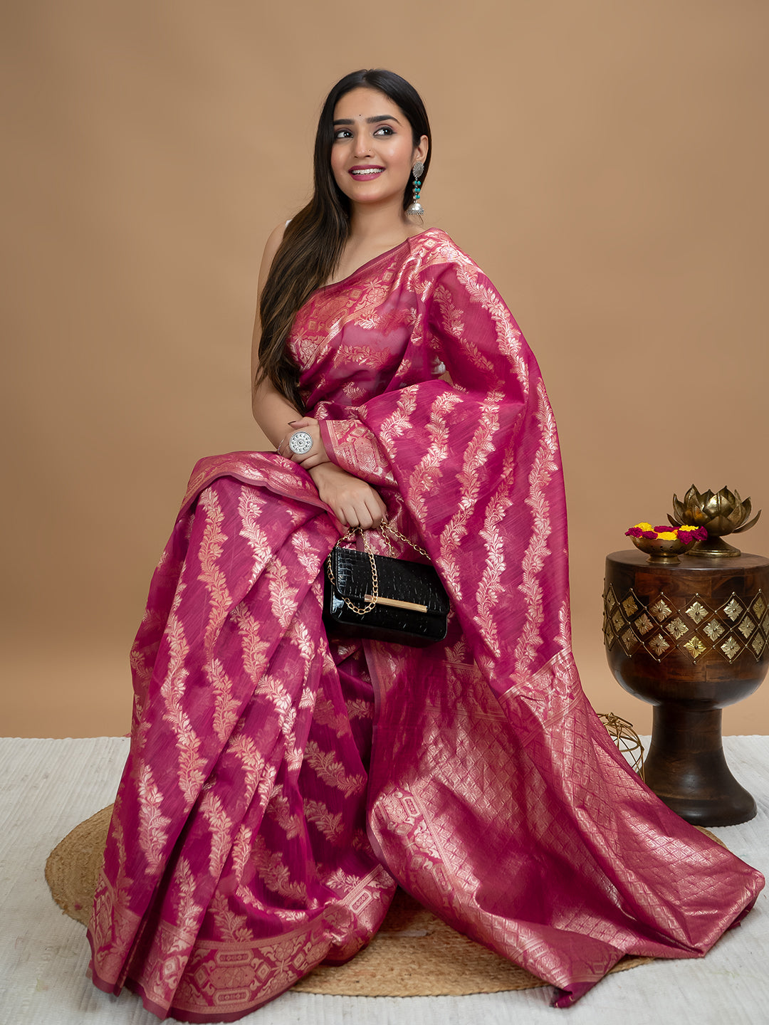 Floral Cotton Linen Saree