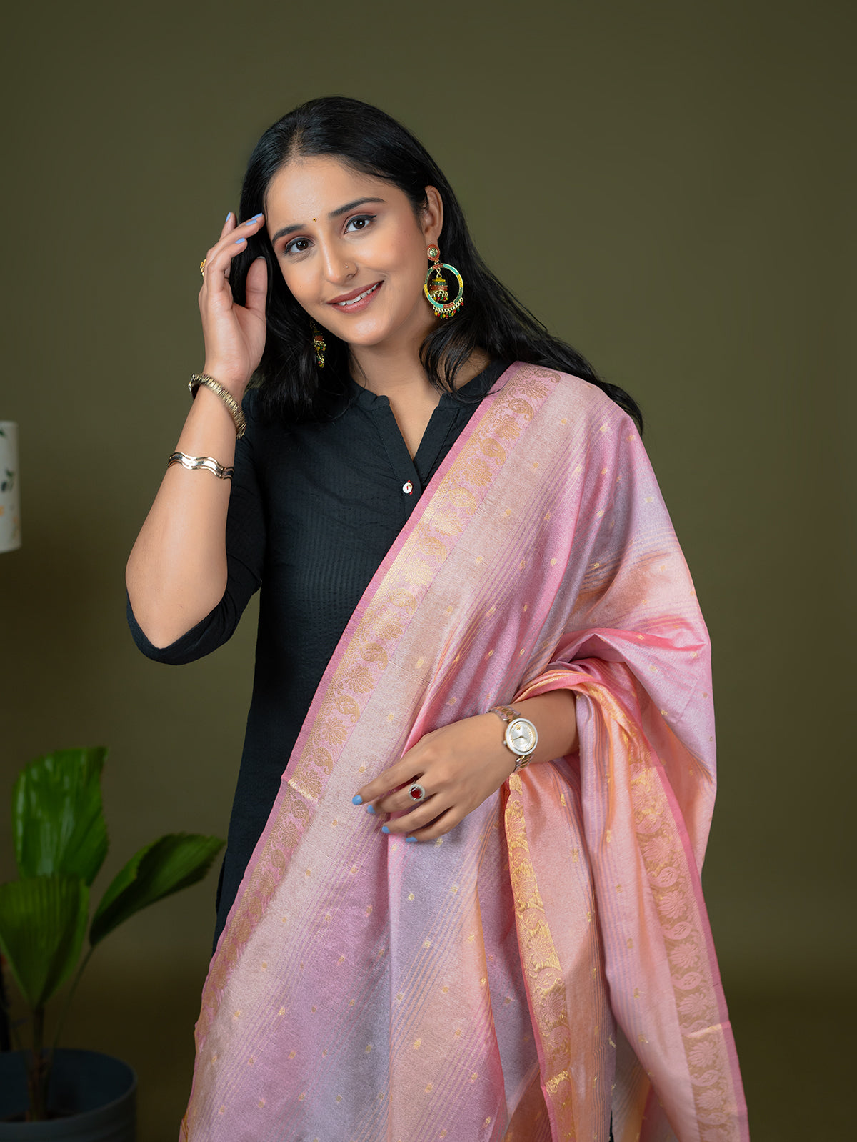 Peach Chanderi Dupatta