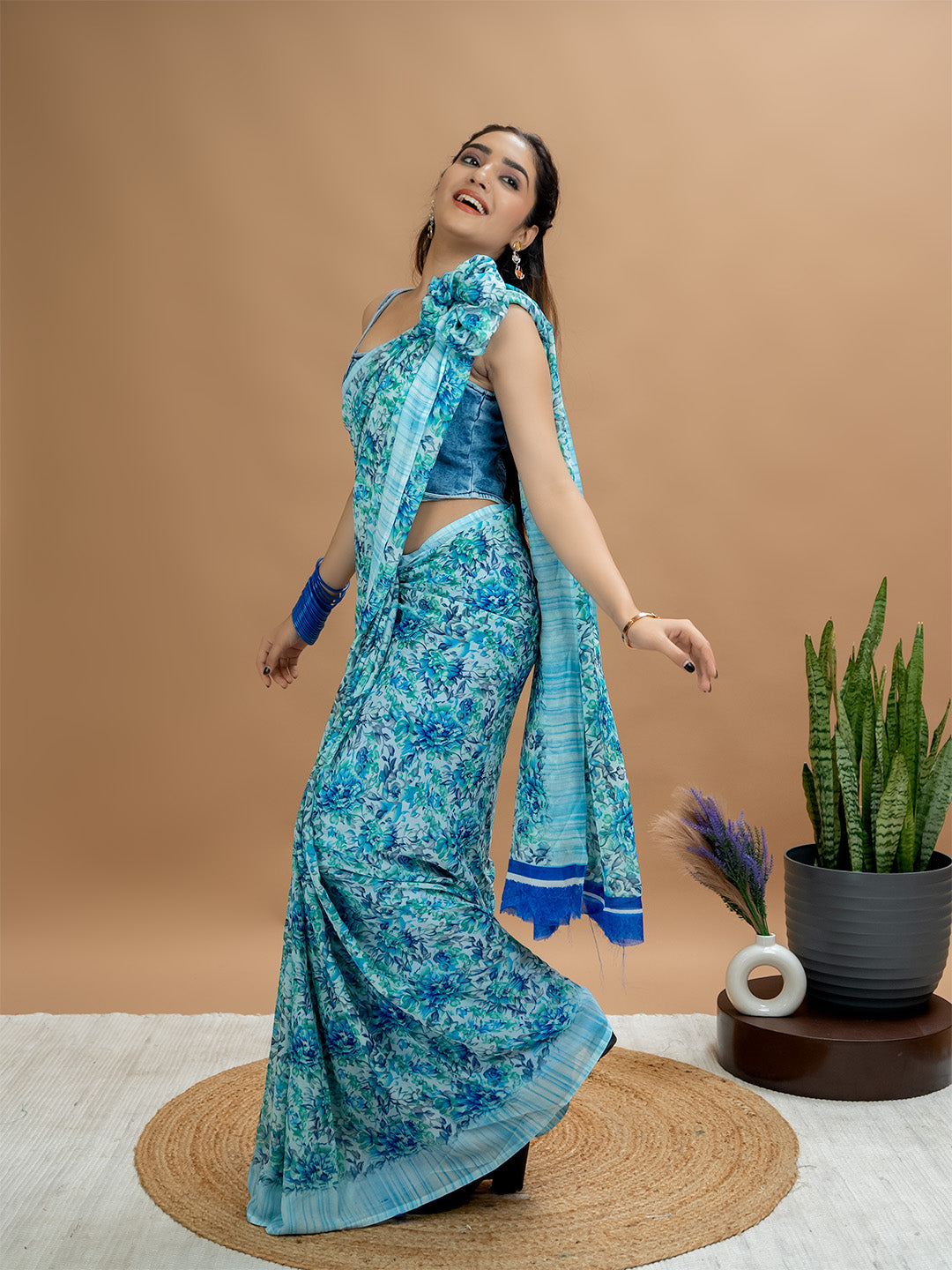 Floral Powder Crepe Saree