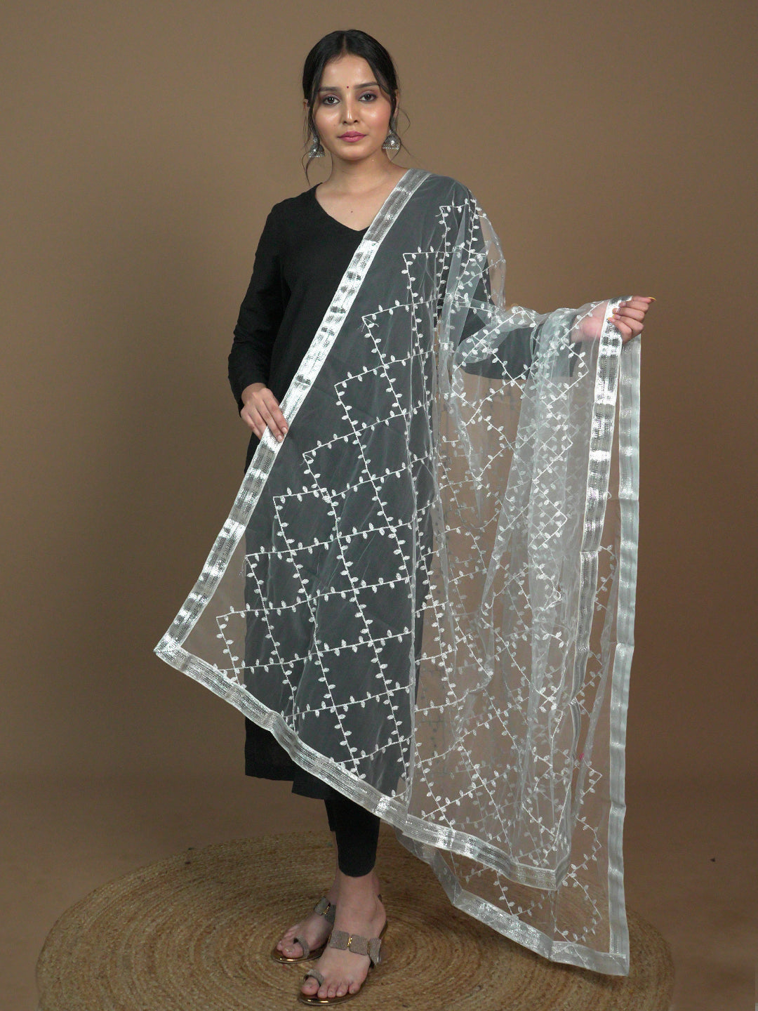 Jaal Embroidery Net Dupatta