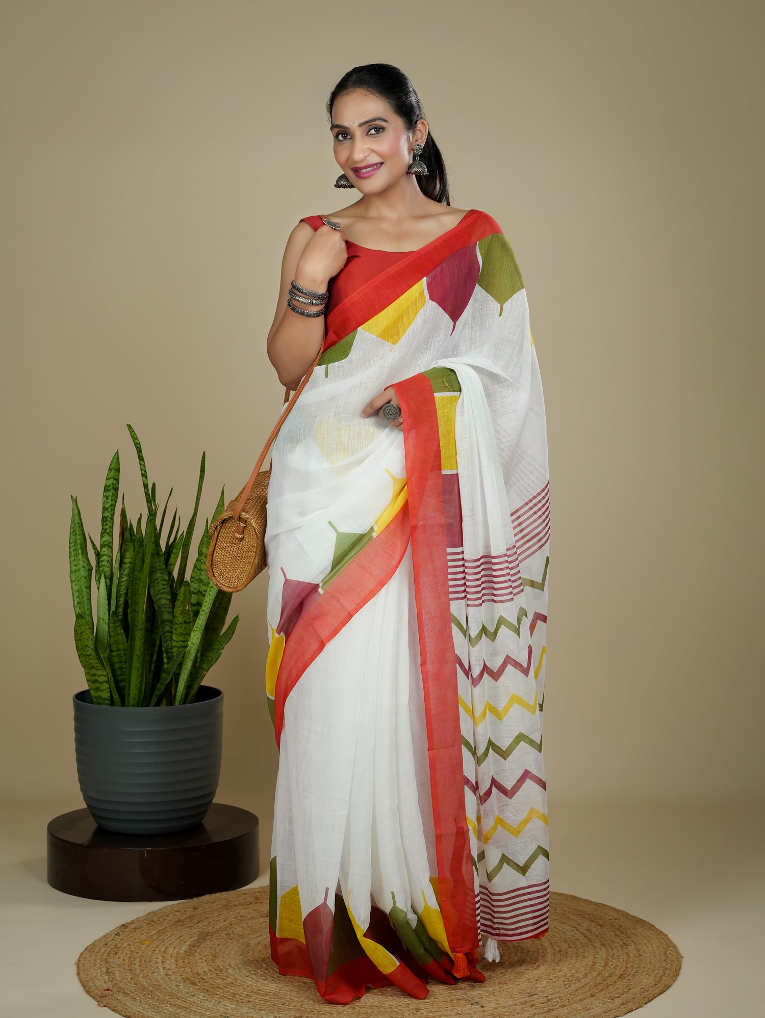 Cotton Linen Block Print Saree