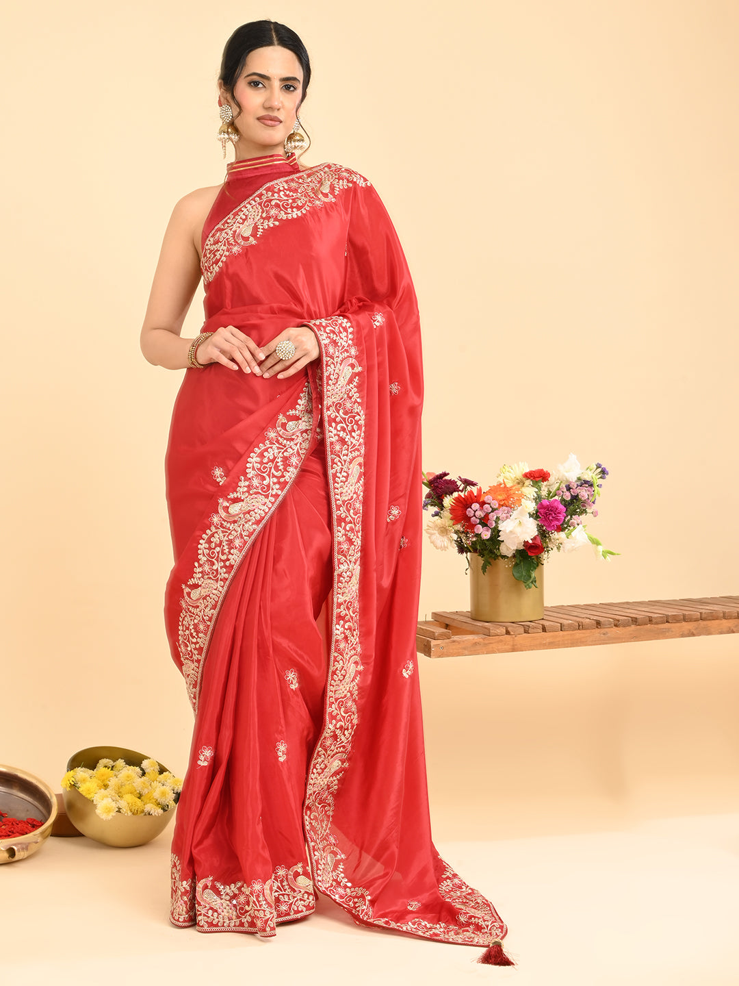 Embroidered Zardozi Crepe Silk Saree