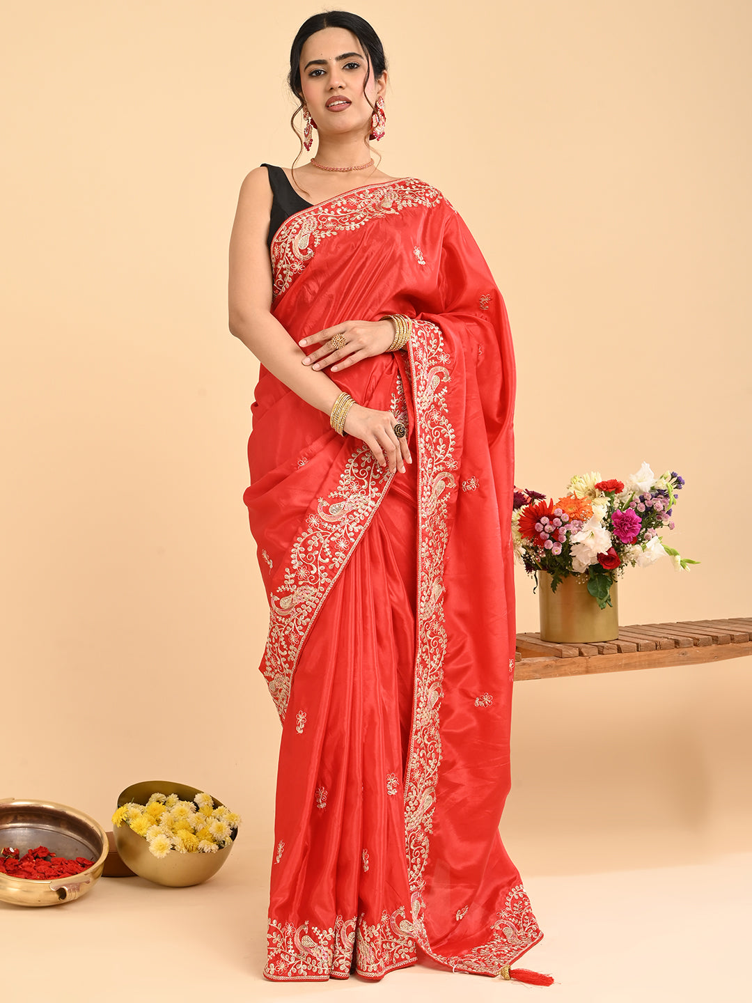 Embroidered Zardozi Crepe Silk Saree