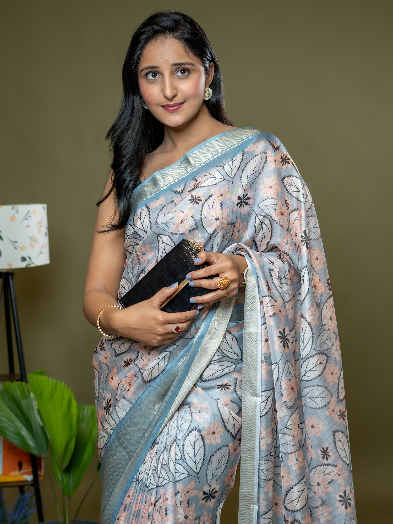 Sky Blue Ajrakh Digital Print Saree