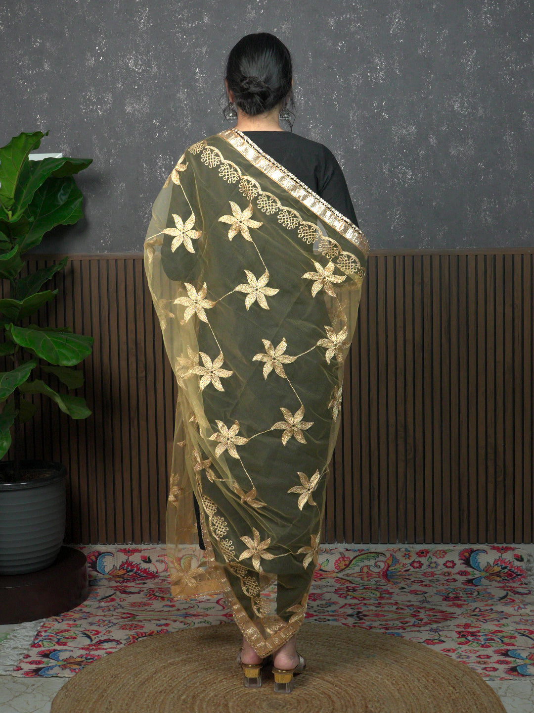 Jaal Embroidery Net Dupatta