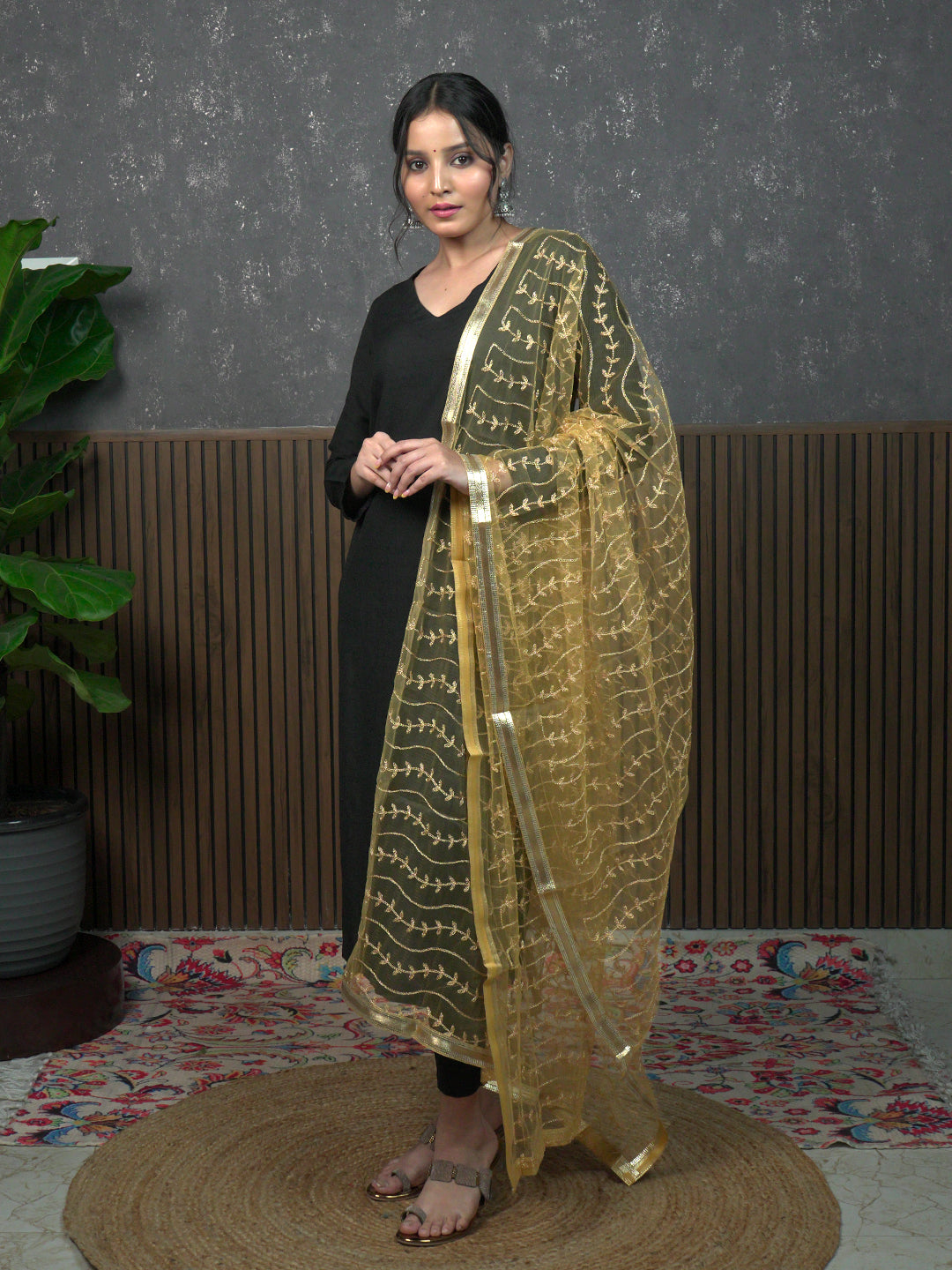 Jaal Embroidery Net Dupatta