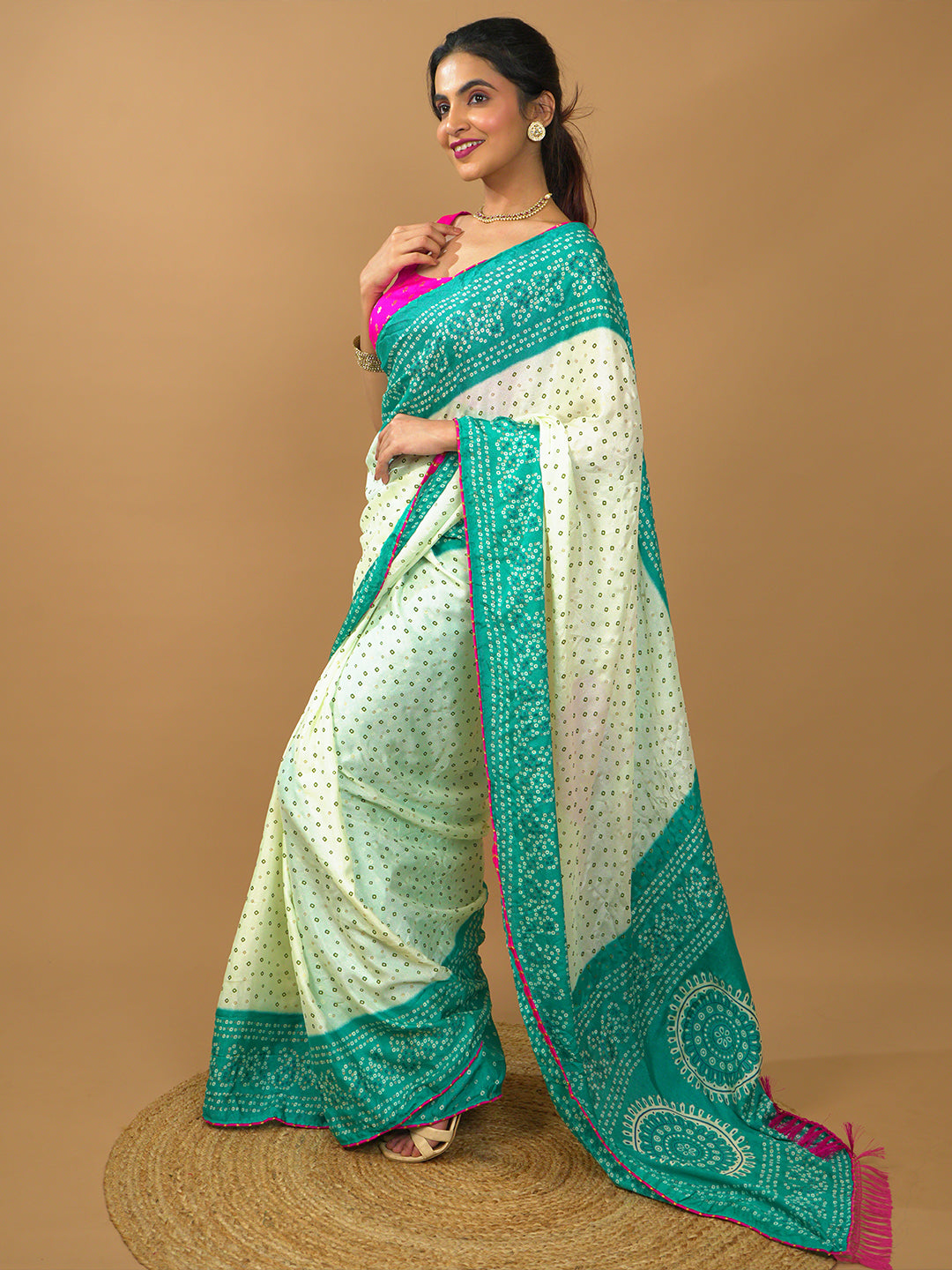 Turquoise Bandhini Saree