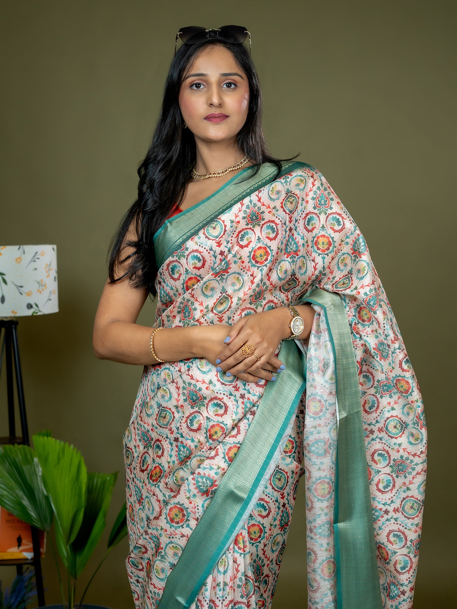 Off White Ajrakh Digital Print Saree