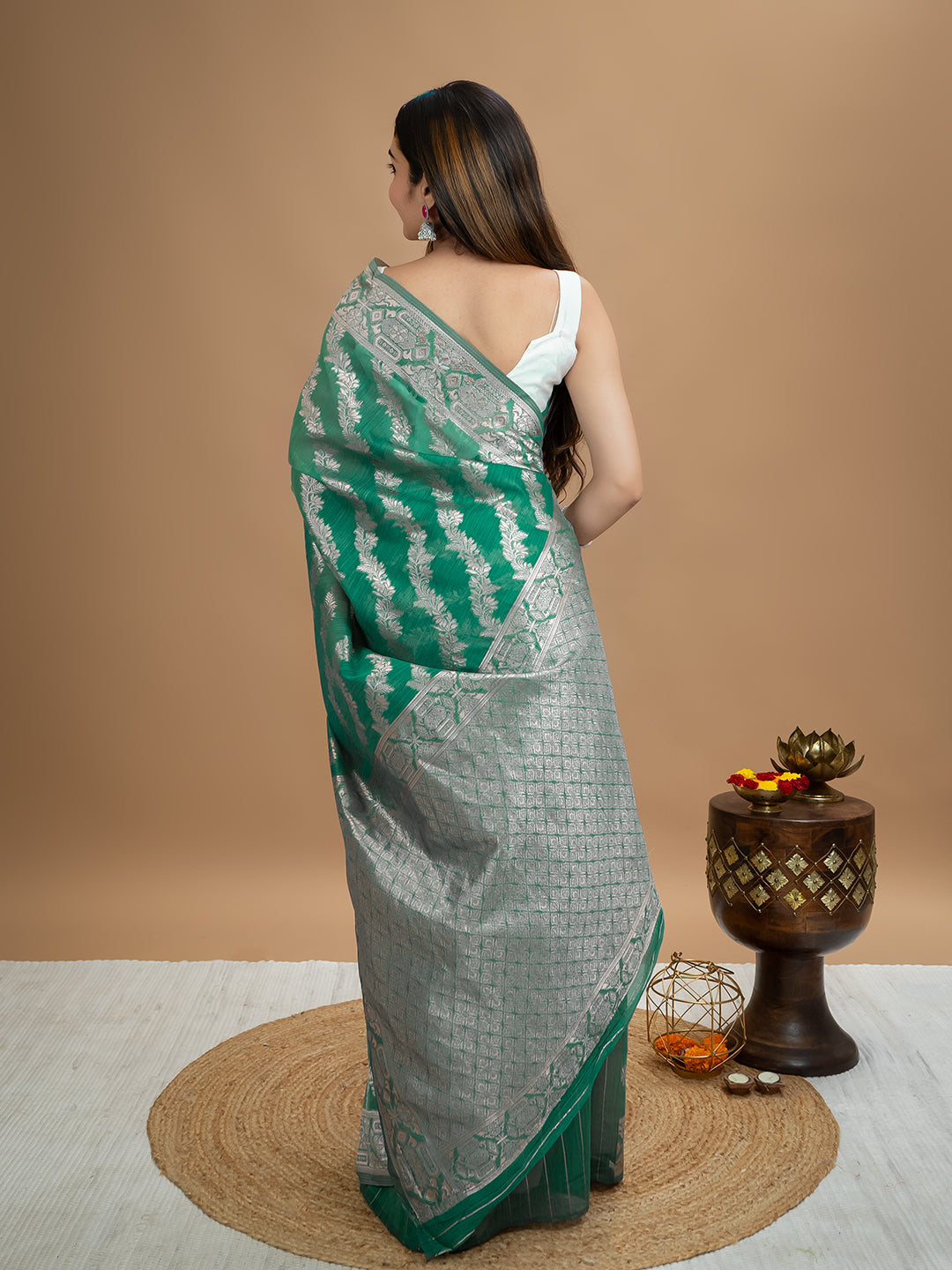 Teal Floral Saree