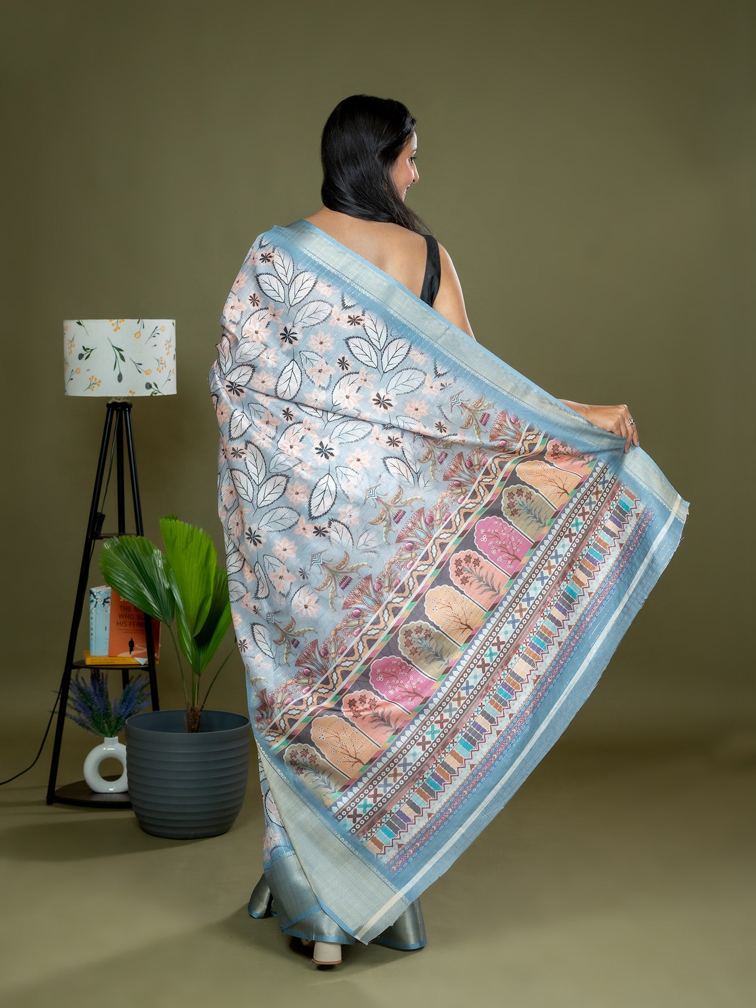 Sky Blue Ajrakh Digital Print Saree