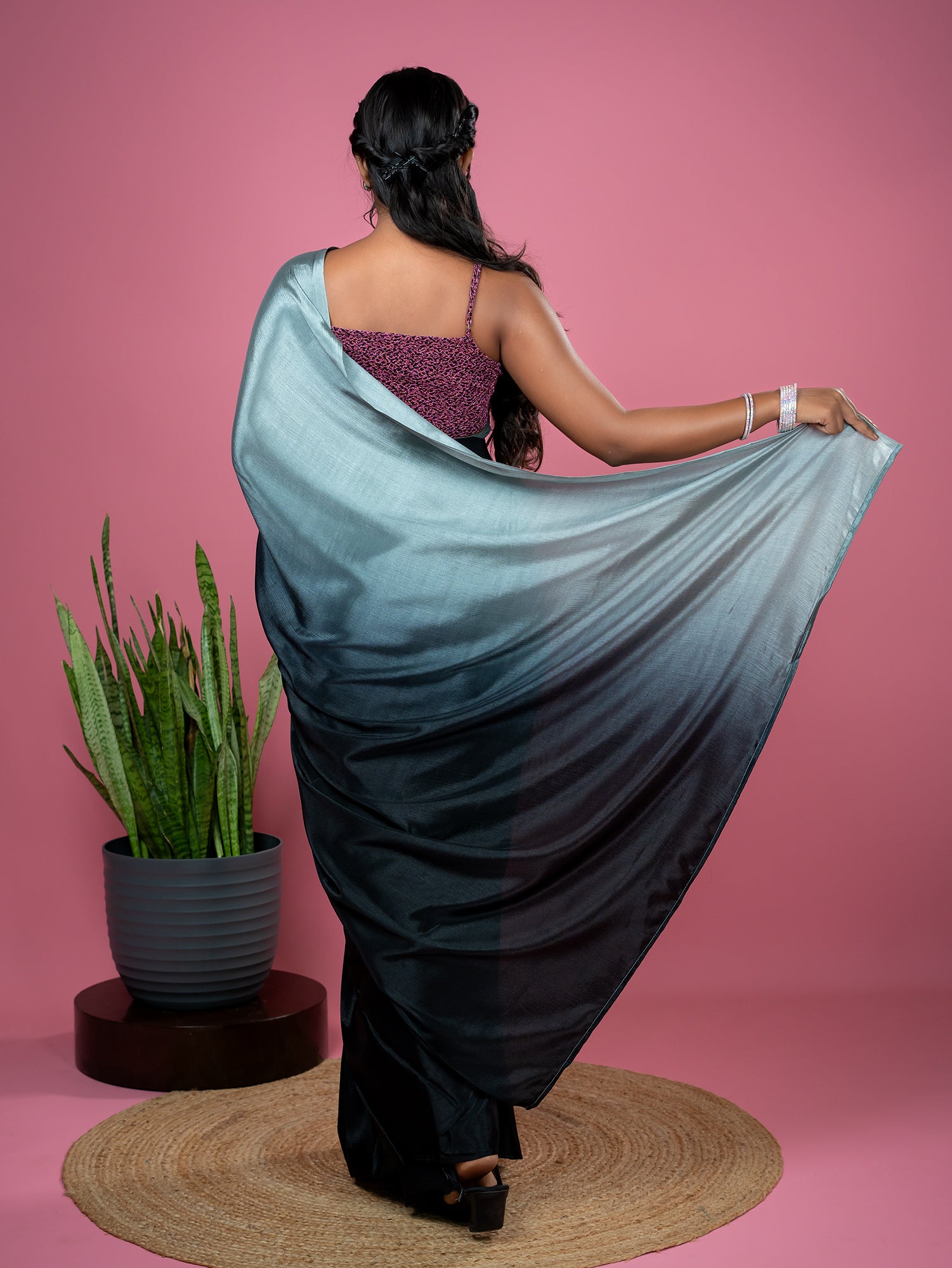 Grey Ready to Wear Party Saree