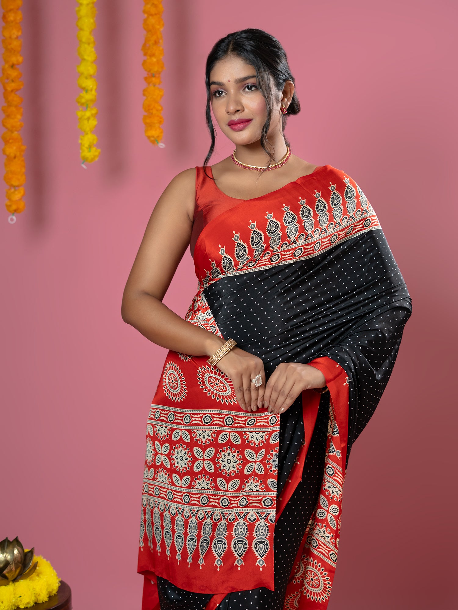 Black Ajrakh Digital Print Saree