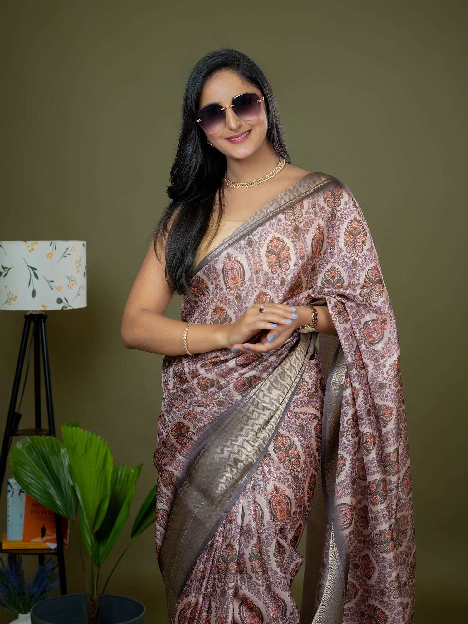 Mauve Ajrakh Digital Print Saree