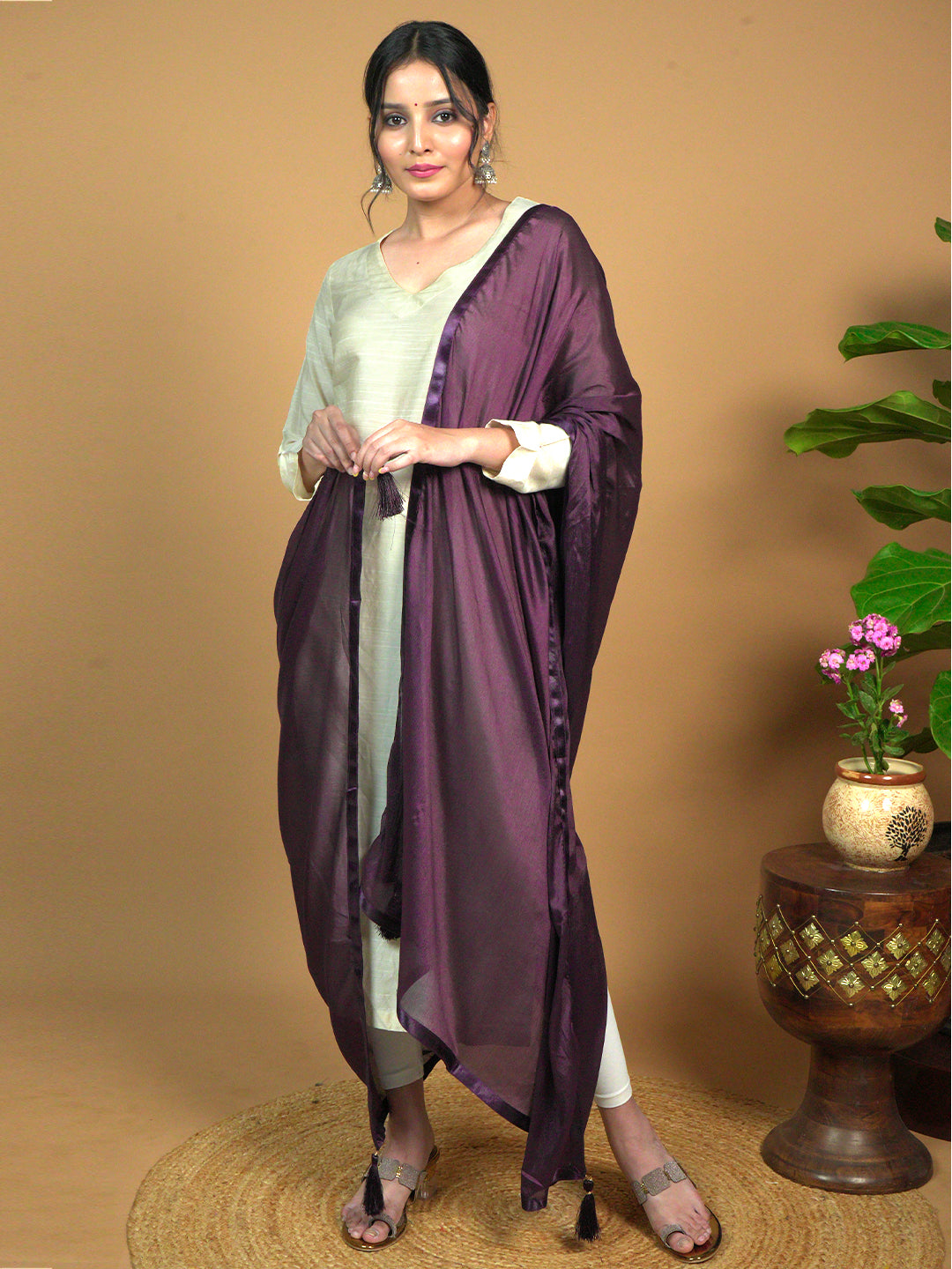 Solid Net Dupatta
