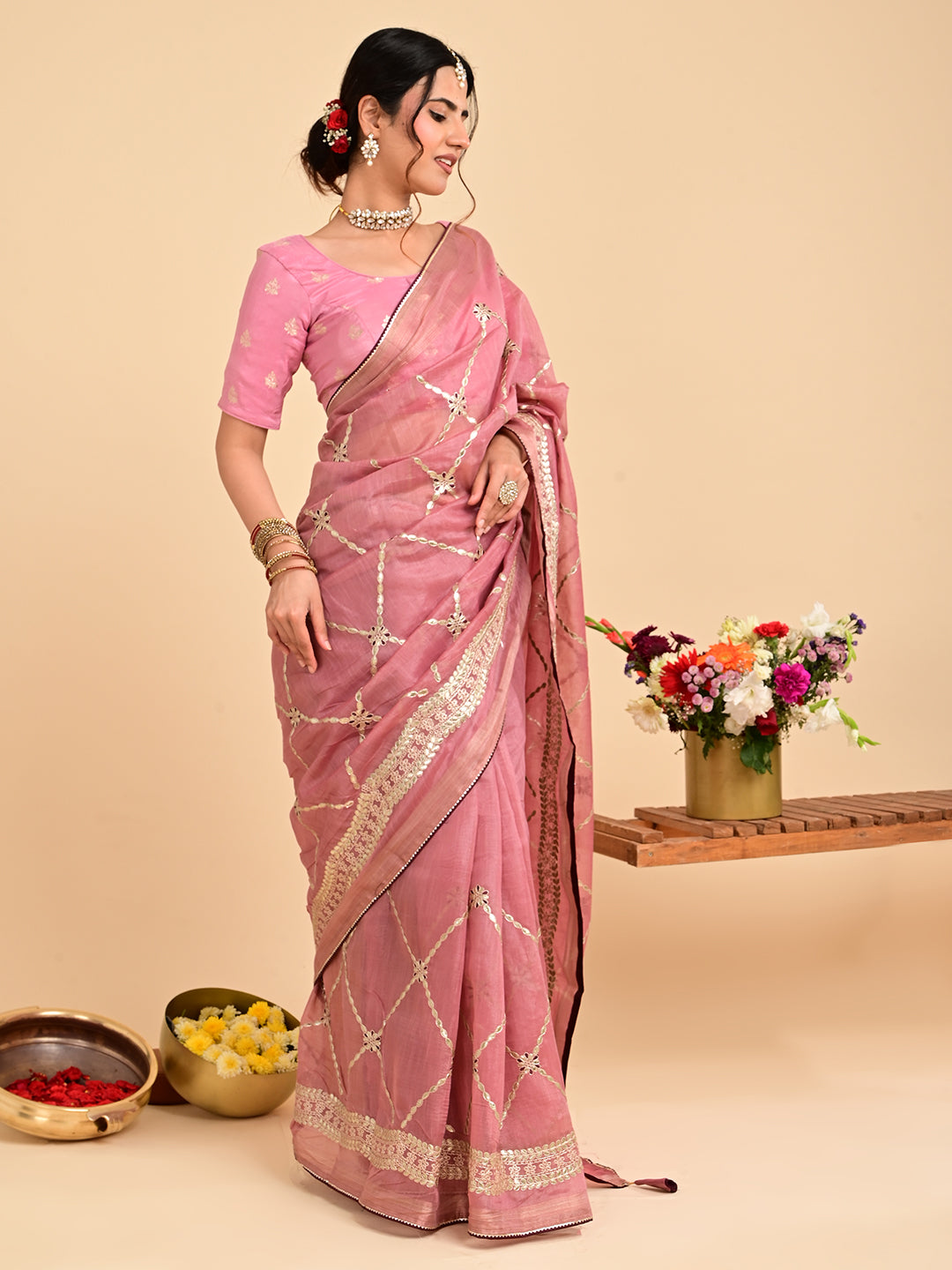 Embroidered Gota Patti Chanderi Saree