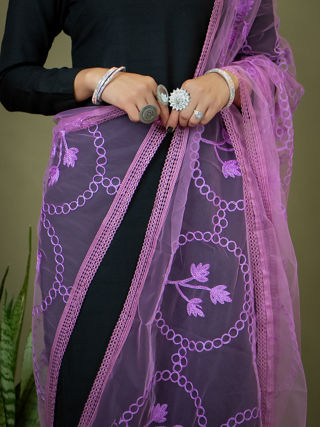 Floral Net Dupatta