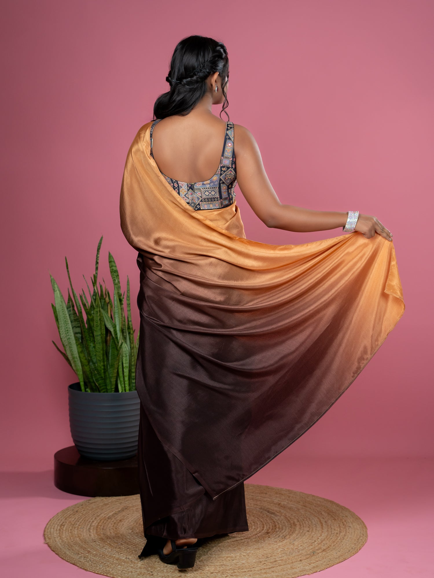 Brown Ready to Wear Party Saree