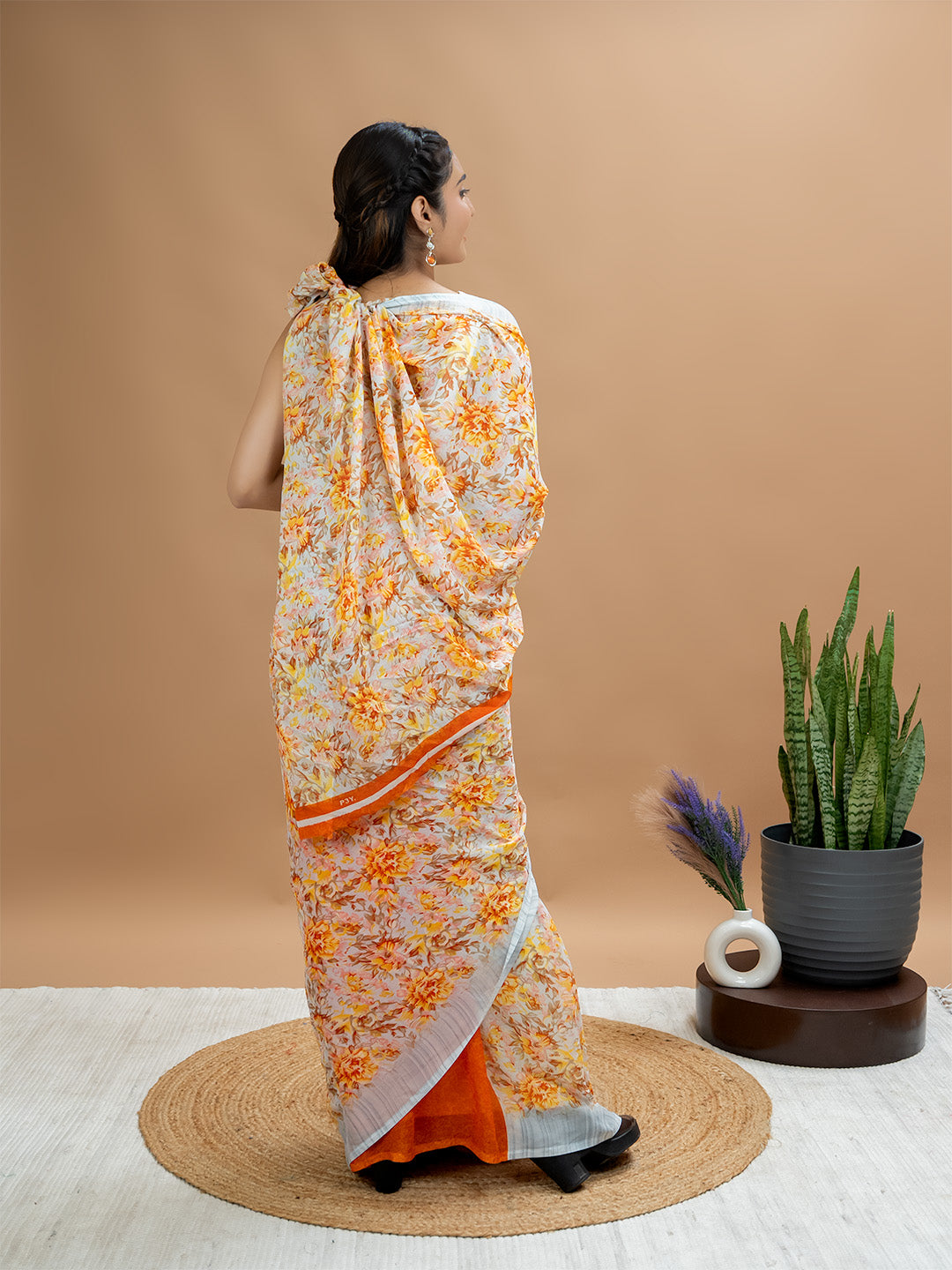 Floral Powder Crepe Saree