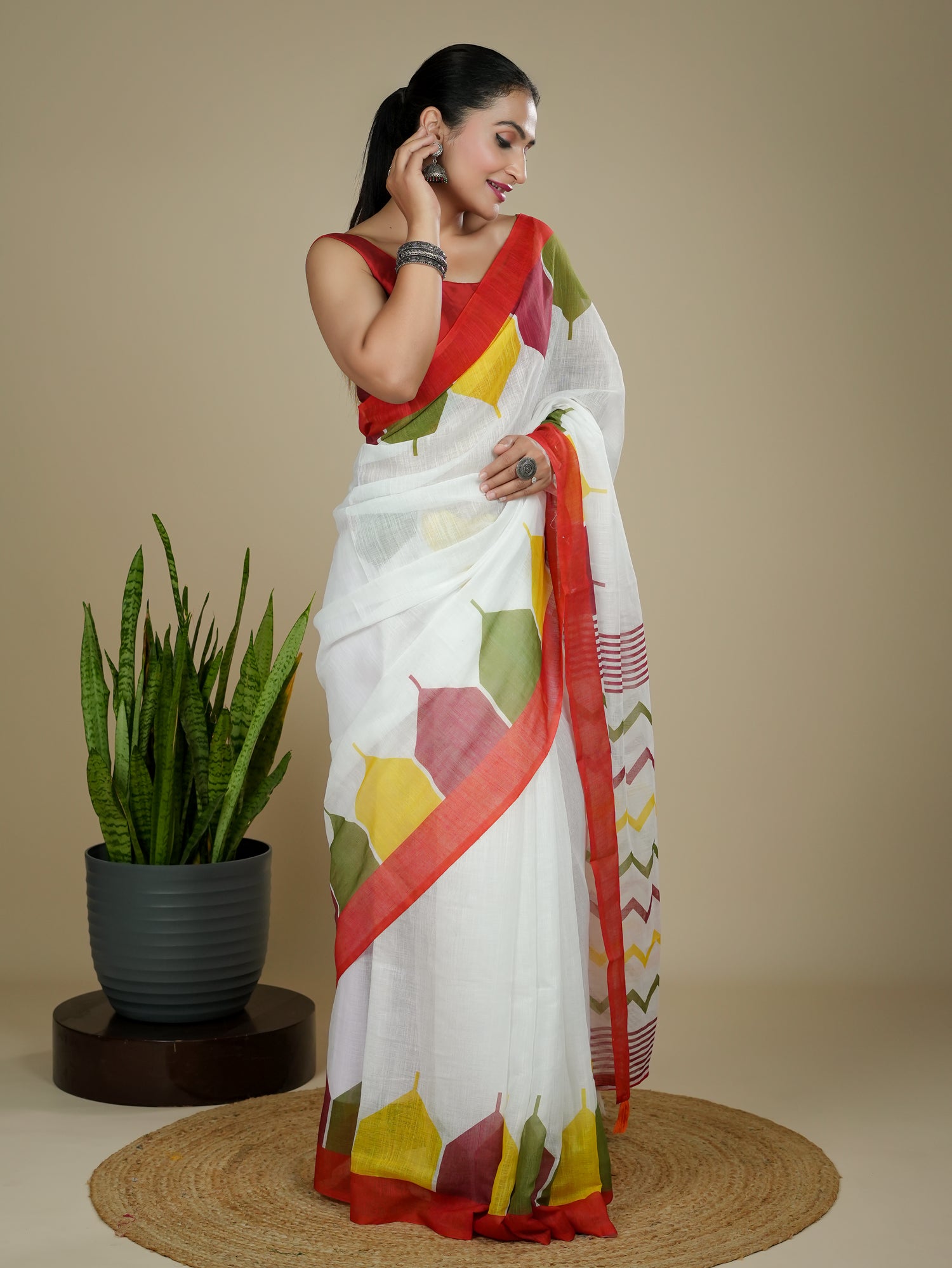 Cotton Linen Block Print Saree